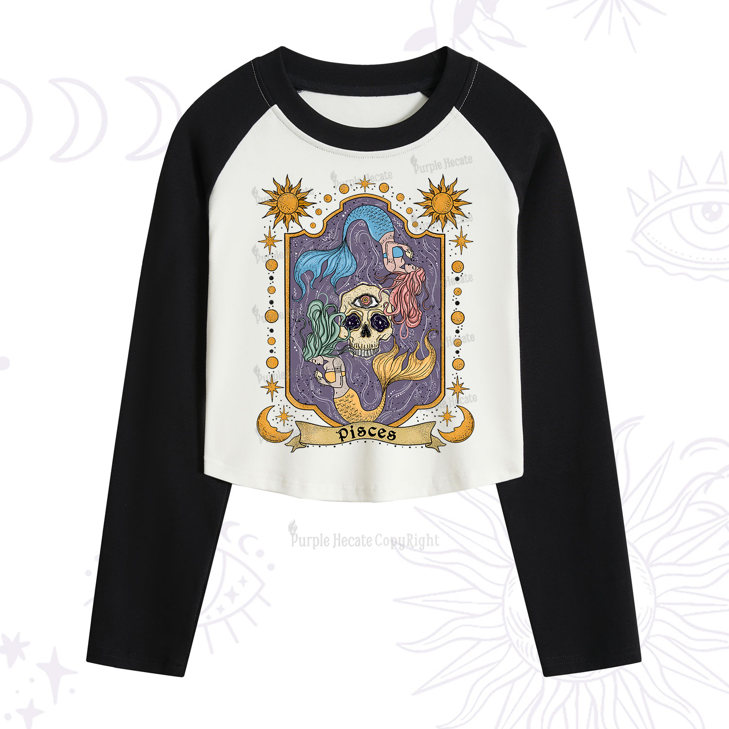 Purplehecate Pisces Zodiac Cropped Raglan Long Sleeve T-Shirt