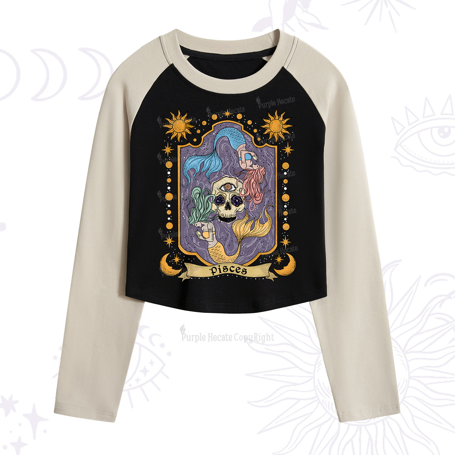 Purplehecate Pisces Zodiac Cropped Raglan Long Sleeve T-Shirt