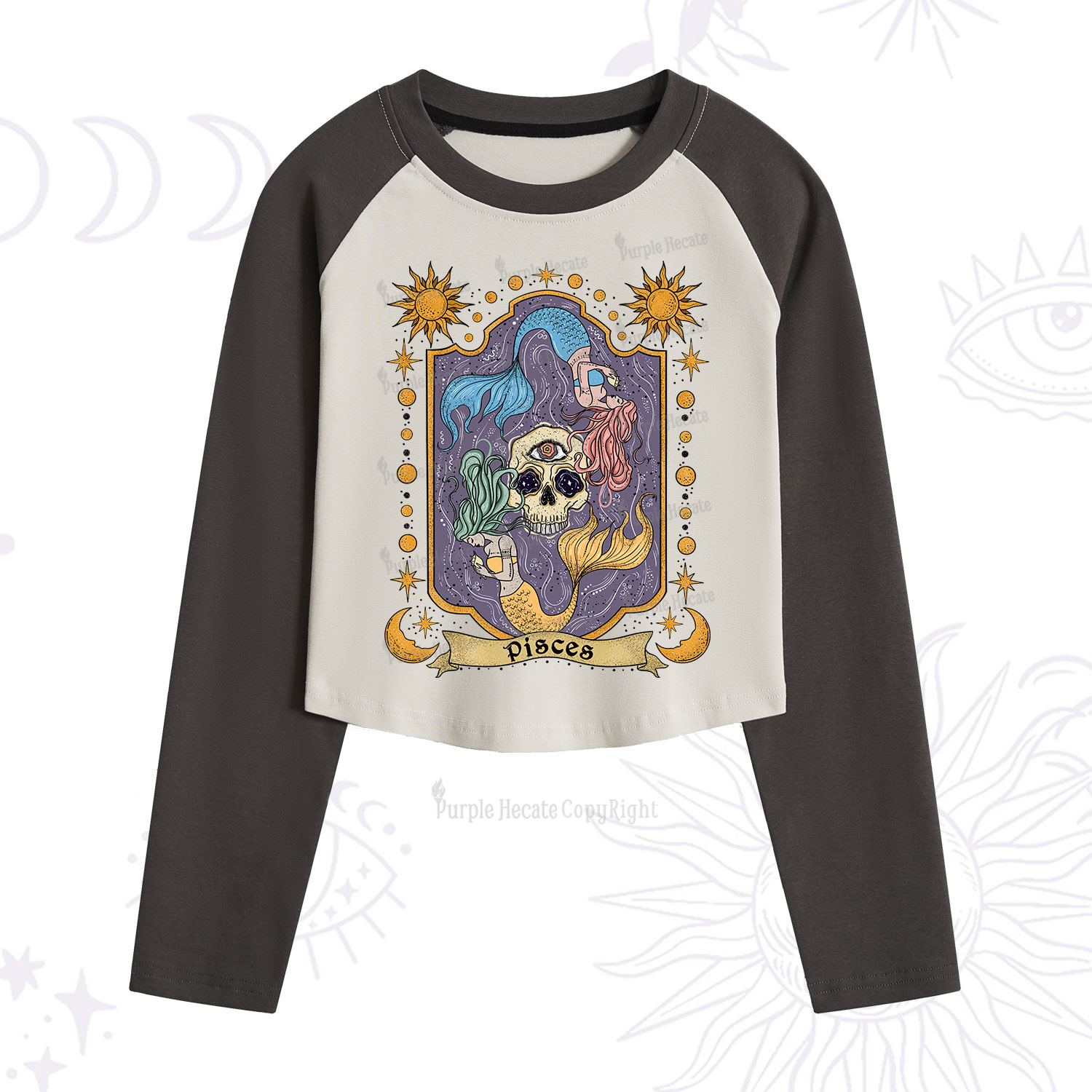 Purplehecate Pisces Zodiac Cropped Raglan Long Sleeve T-Shirt