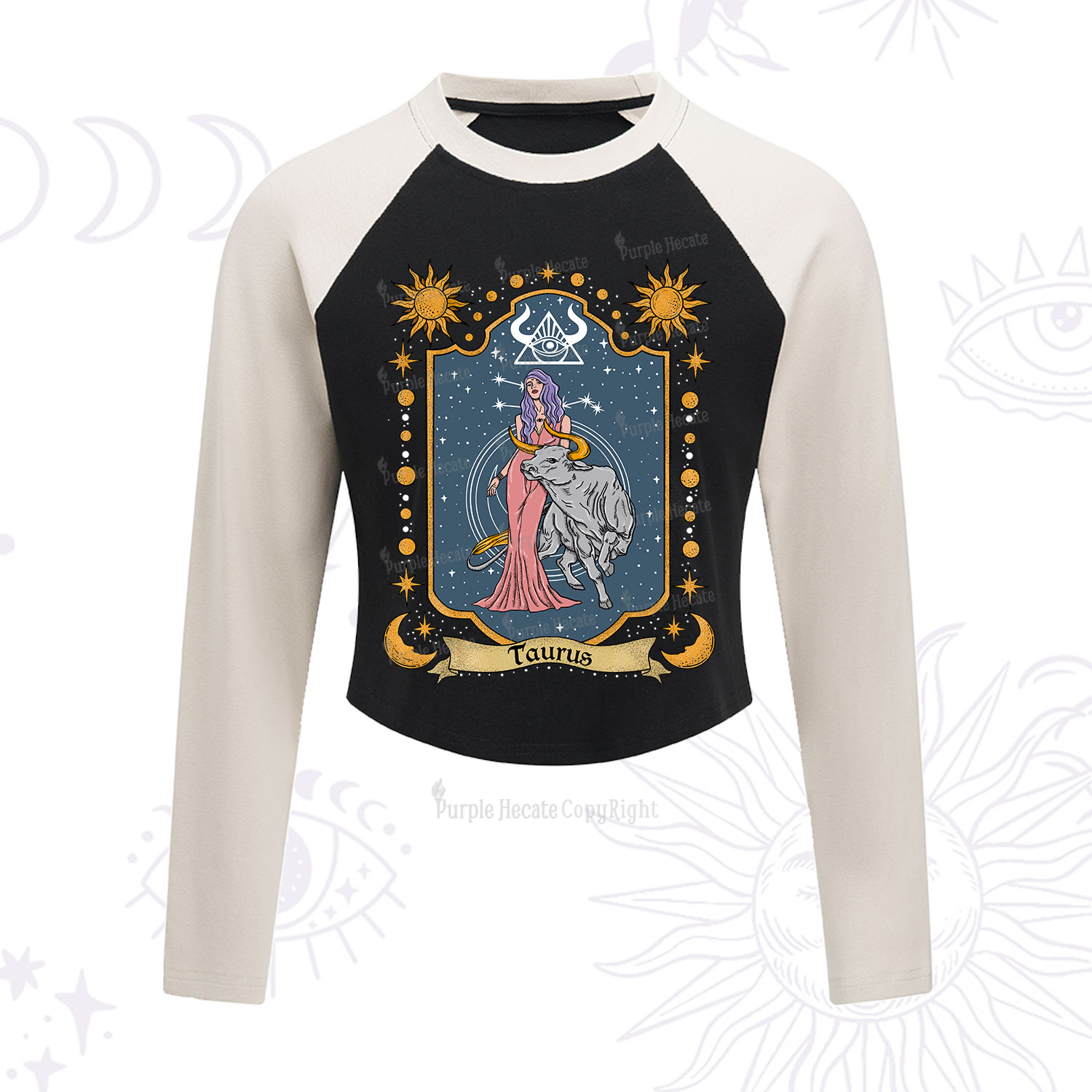 Purplehecate Taurus Zodiac Cropped Raglan Long Sleeve T-Shirt