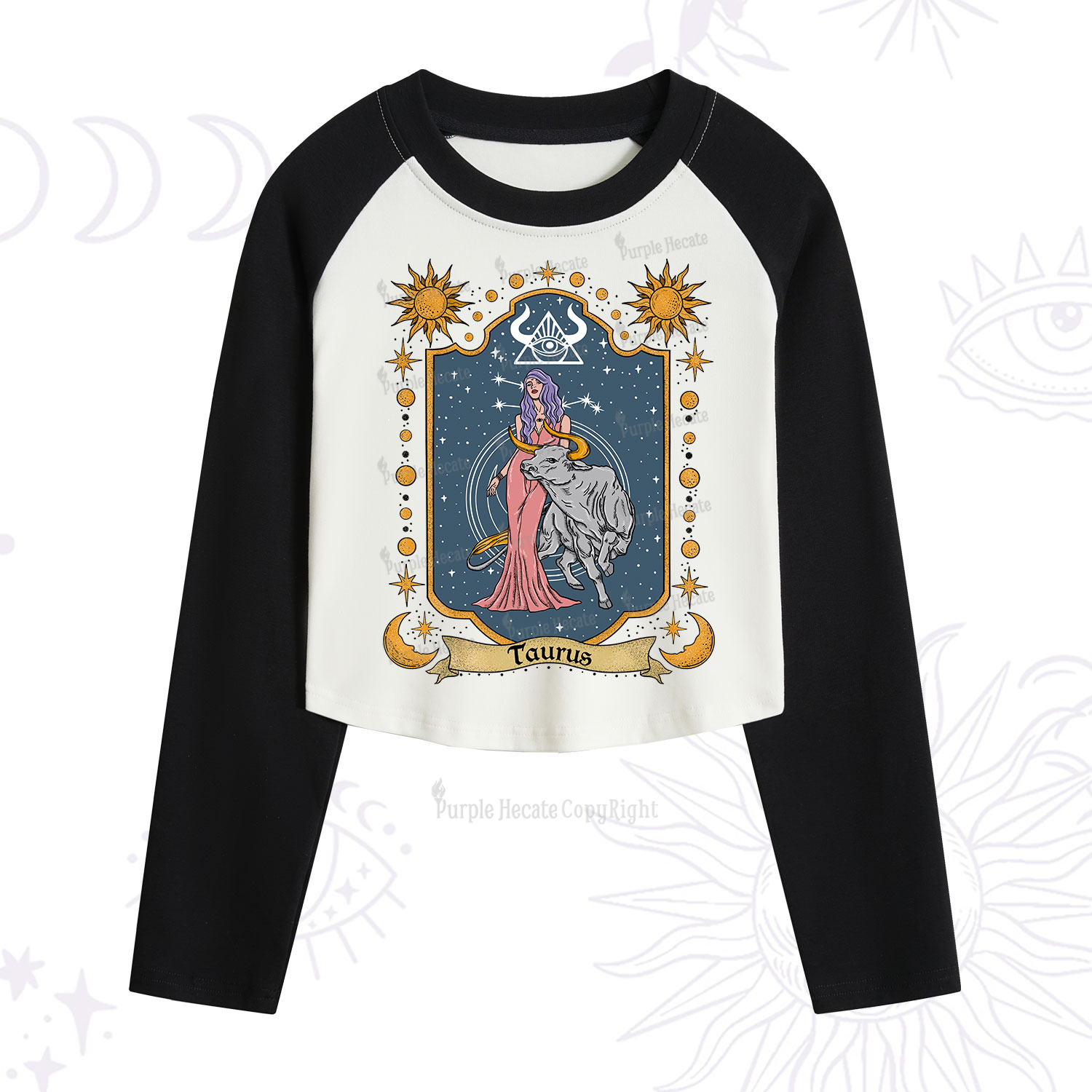 Purplehecate Taurus Zodiac Cropped Raglan Long Sleeve T-Shirt
