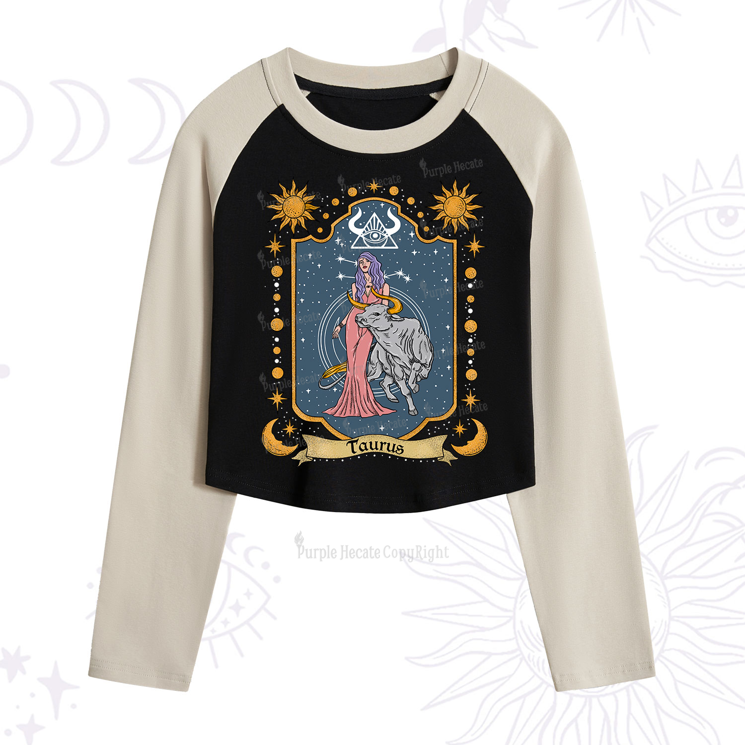 Purplehecate Taurus Zodiac Cropped Raglan Long Sleeve T-Shirt