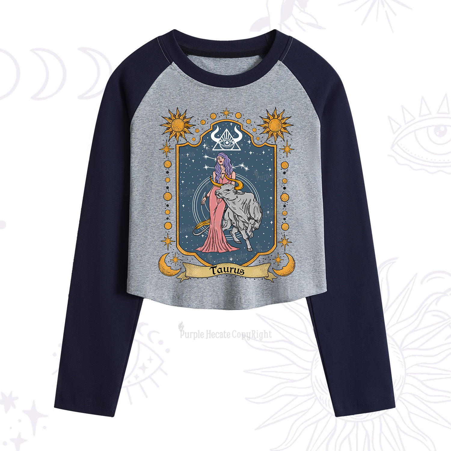 Purplehecate Taurus Zodiac Cropped Raglan Long Sleeve T-Shirt