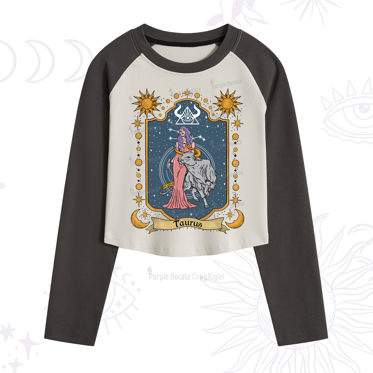 Purplehecate Taurus Zodiac Cropped Raglan Long Sleeve T-Shirt