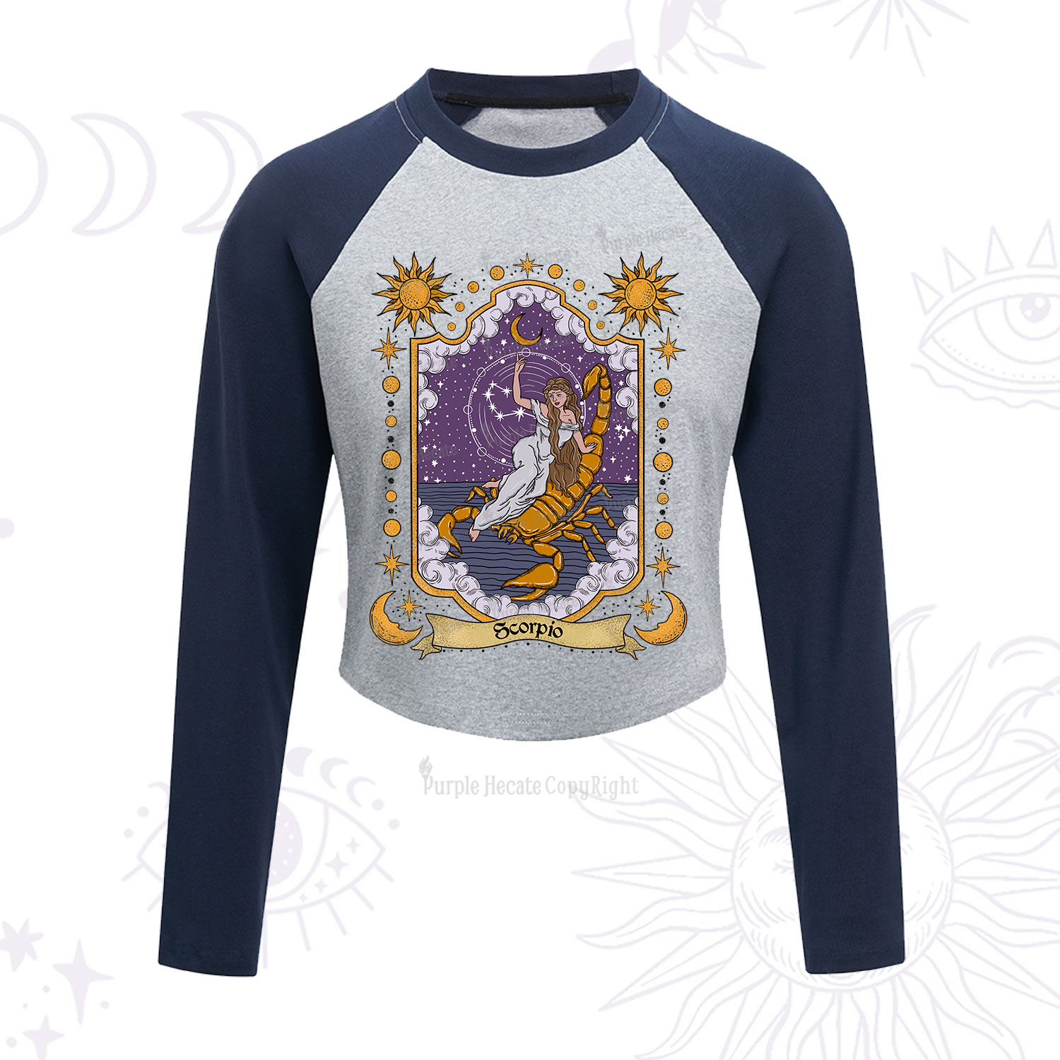 Purplehecate Scorpio Zodiac Cropped Raglan Long Sleeve T-Shirt