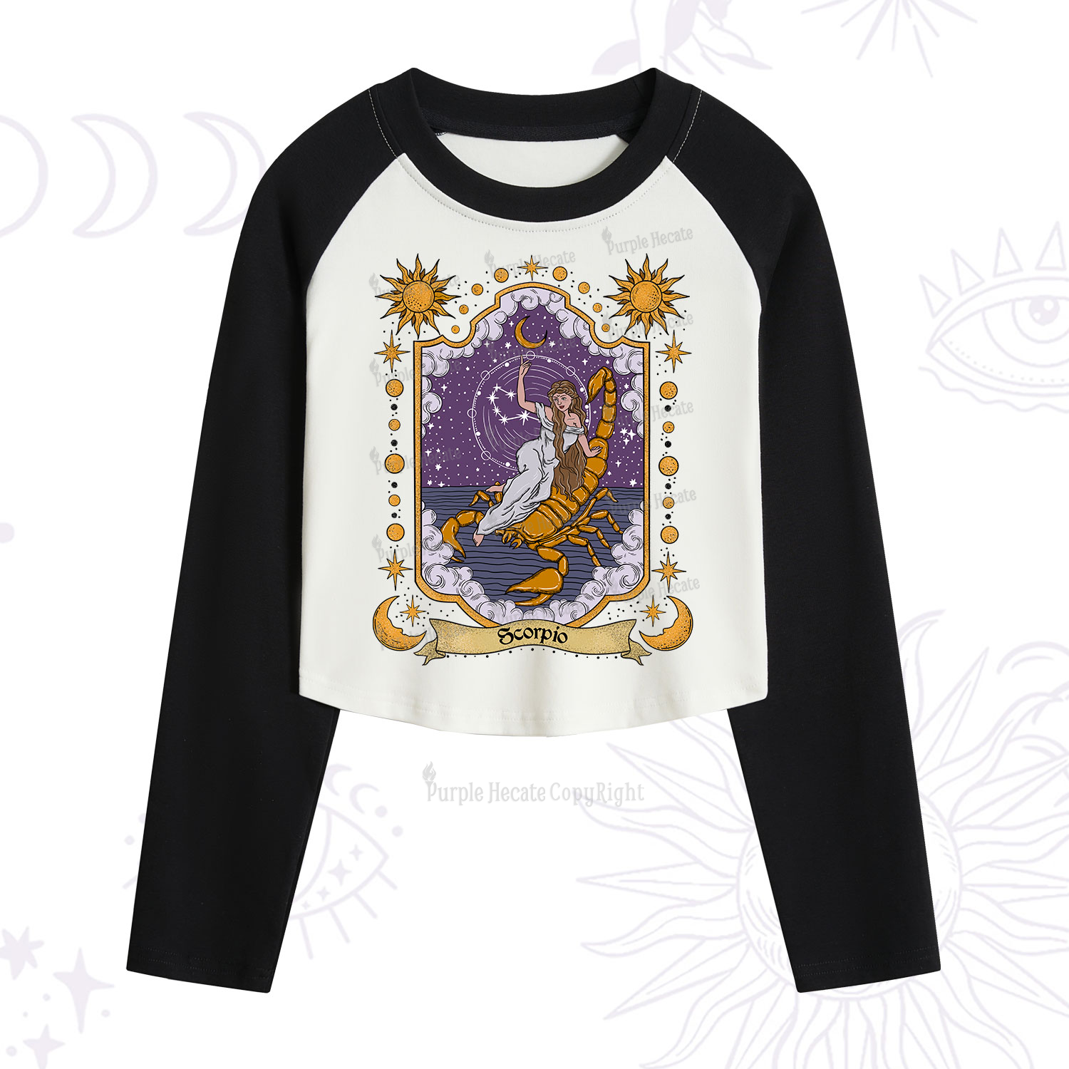Purplehecate Scorpio Zodiac Cropped Raglan Long Sleeve T-Shirt