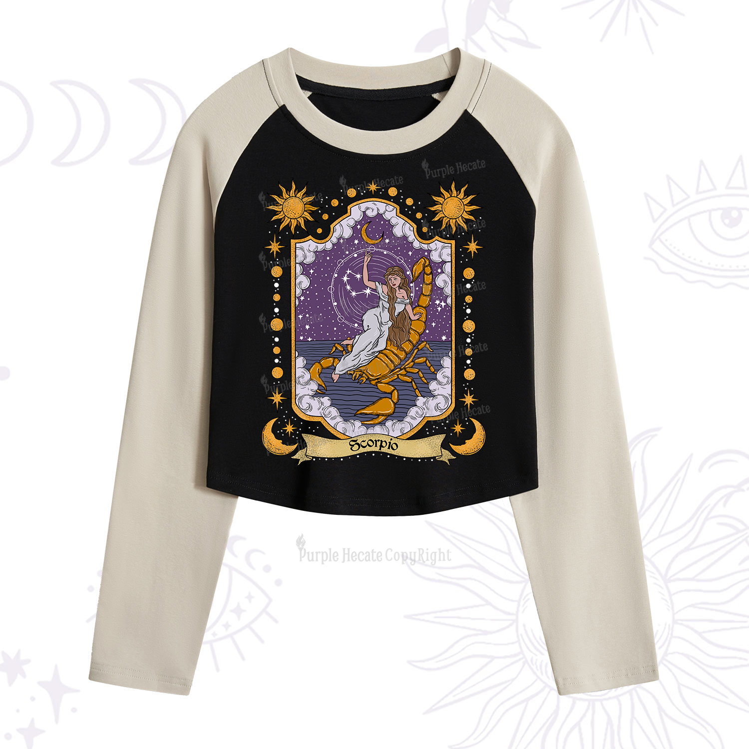 Purplehecate Scorpio Zodiac Cropped Raglan Long Sleeve T-Shirt