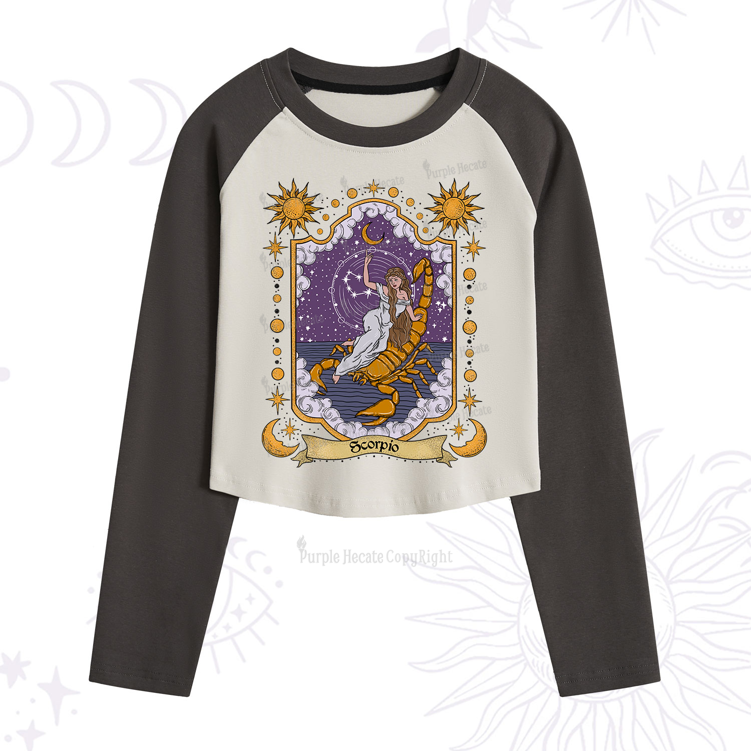 Purplehecate Scorpio Zodiac Cropped Raglan Long Sleeve T-Shirt