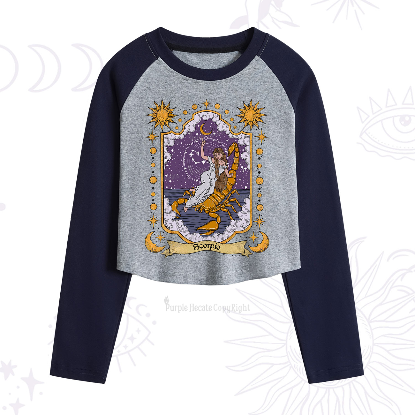 Purplehecate Scorpio Zodiac Cropped Raglan Long Sleeve T-Shirt