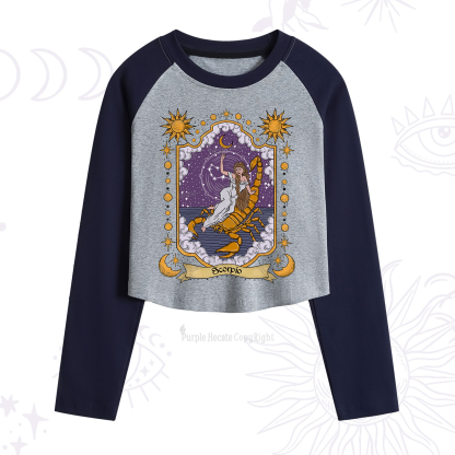 Purplehecate Scorpio Zodiac Cropped Raglan Long Sleeve T-Shirt