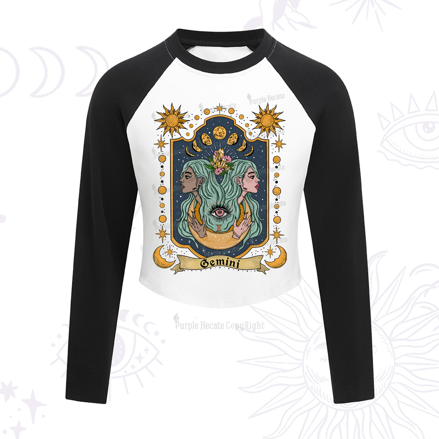 Purplehecate Gemini Zodiac Cropped Raglan Long Sleeve T-Shirt