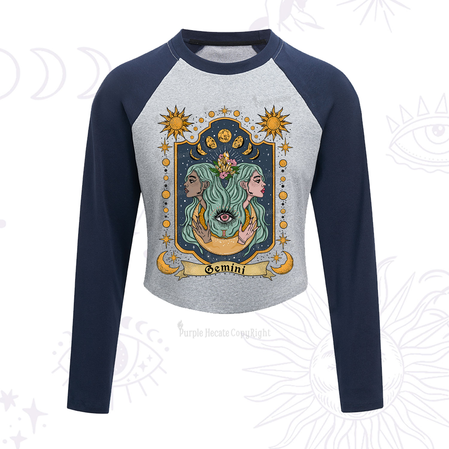 Purplehecate Gemini Zodiac Cropped Raglan Long Sleeve T-Shirt