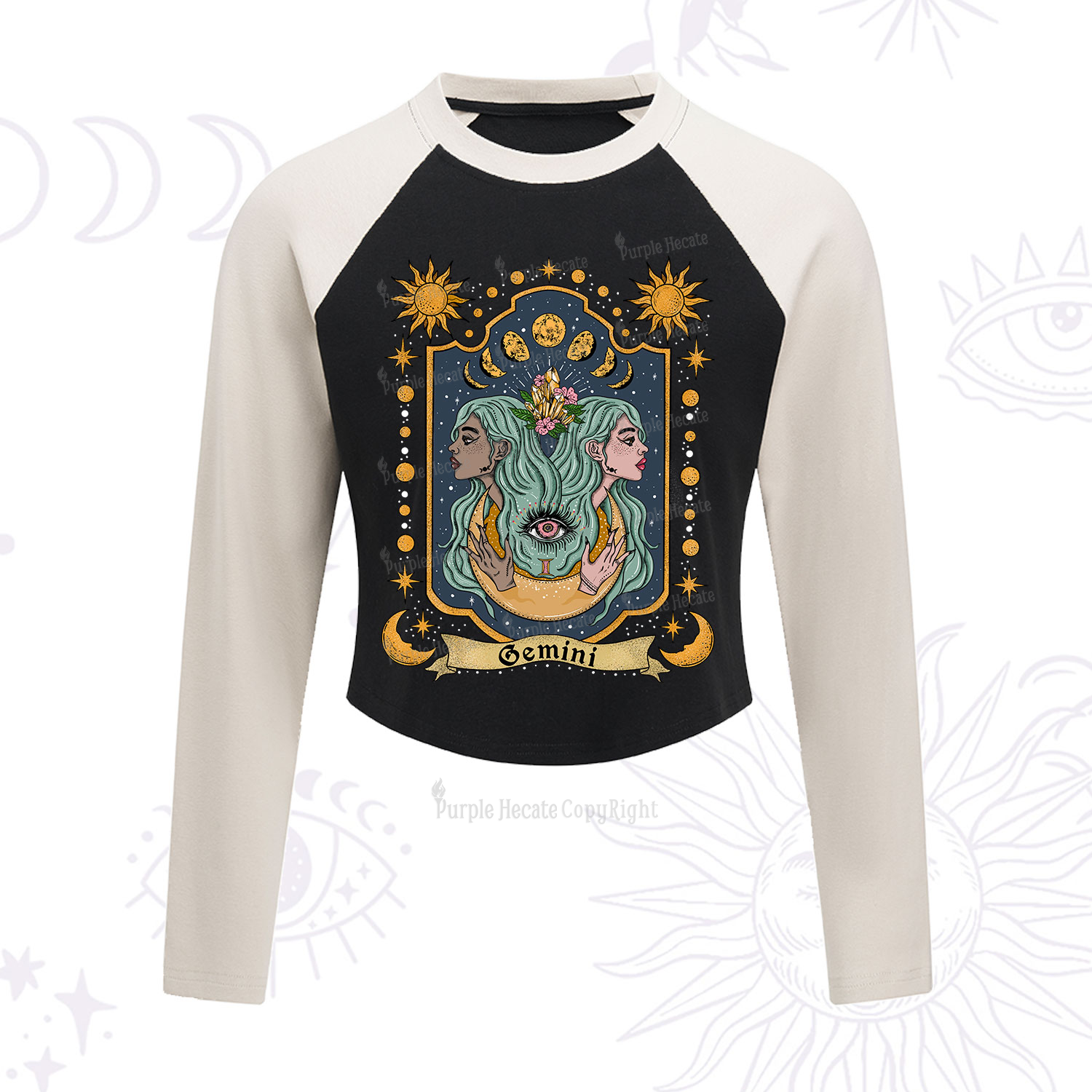 Purplehecate Gemini Zodiac Cropped Raglan Long Sleeve T-Shirt