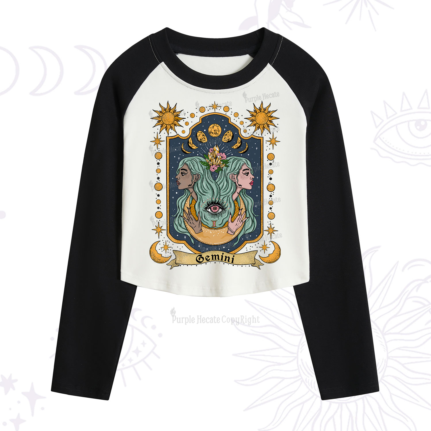 Purplehecate Gemini Zodiac Cropped Raglan Long Sleeve T-Shirt
