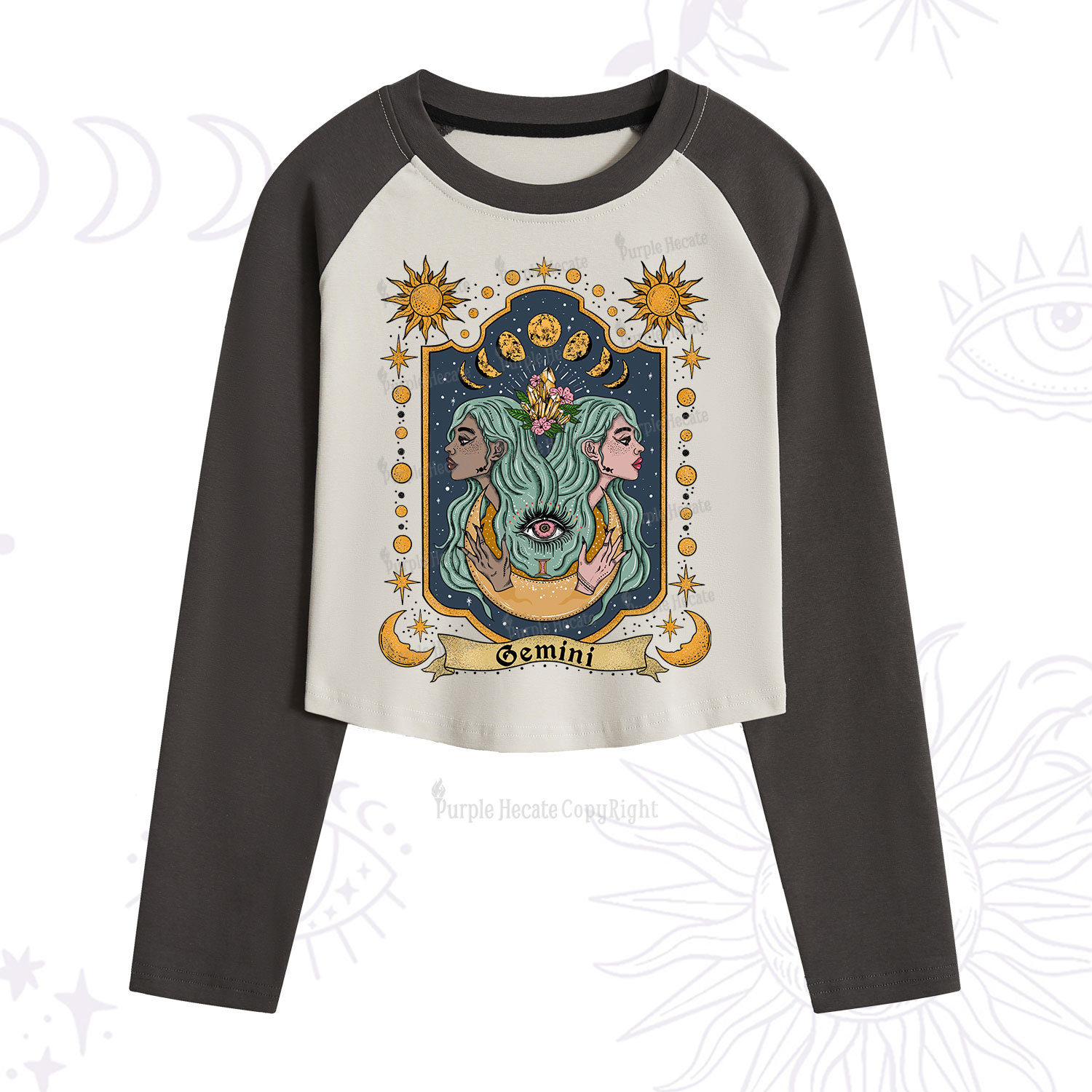 Purplehecate Gemini Zodiac Cropped Raglan Long Sleeve T-Shirt