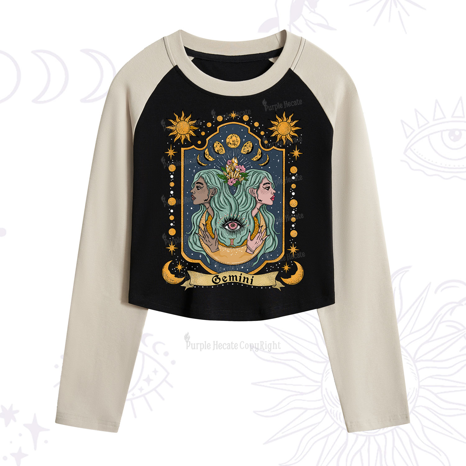 Purplehecate Gemini Zodiac Cropped Raglan Long Sleeve T-Shirt