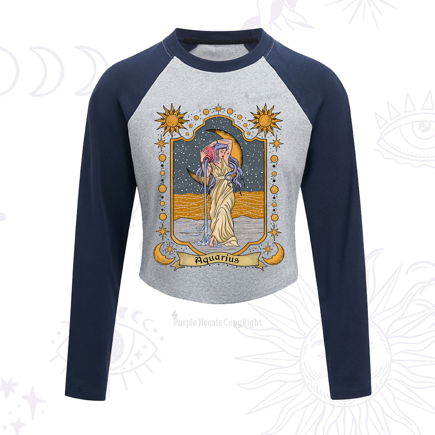 Purplehecate Aquarius Zodiac Cropped Raglan Long Sleeve T-Shirt