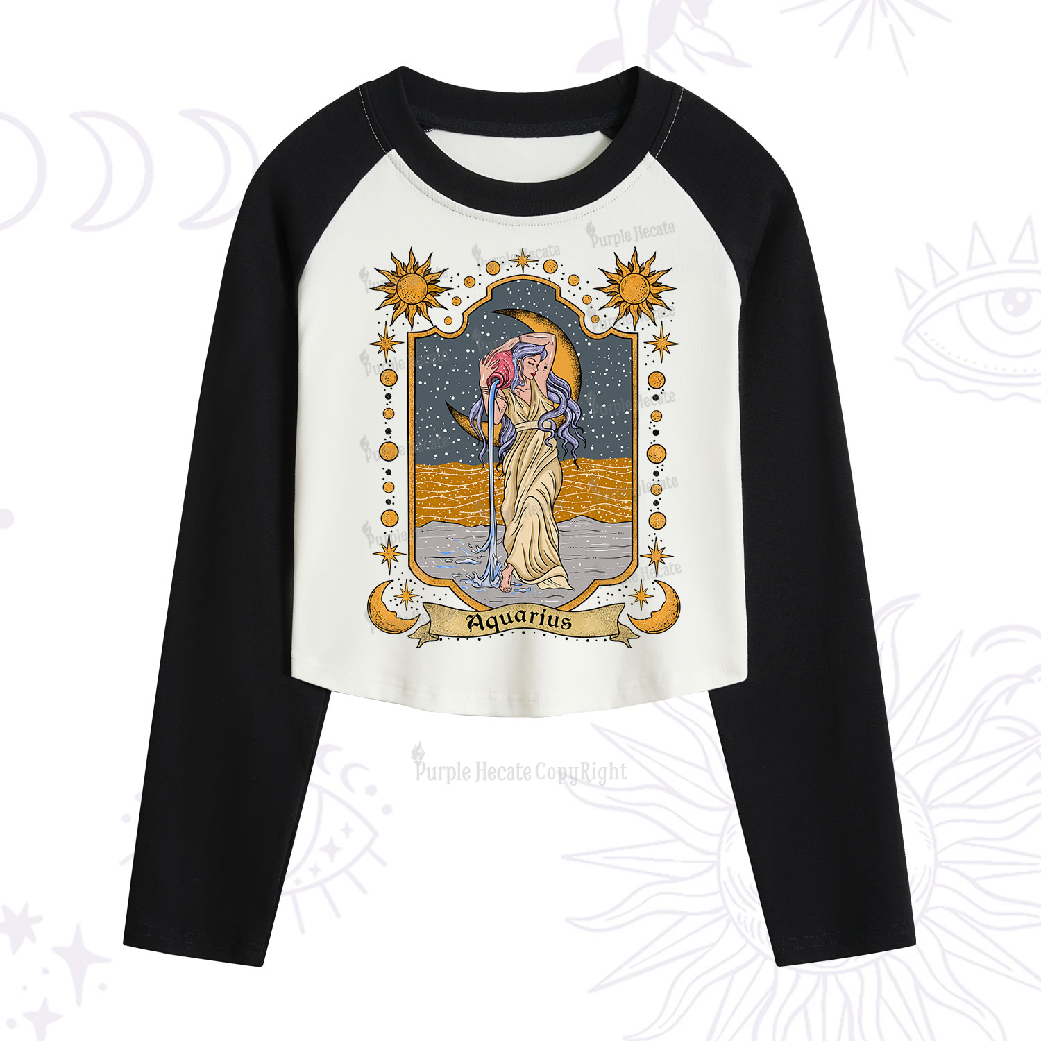 Purplehecate Aquarius Zodiac Cropped Raglan Long Sleeve T-Shirt