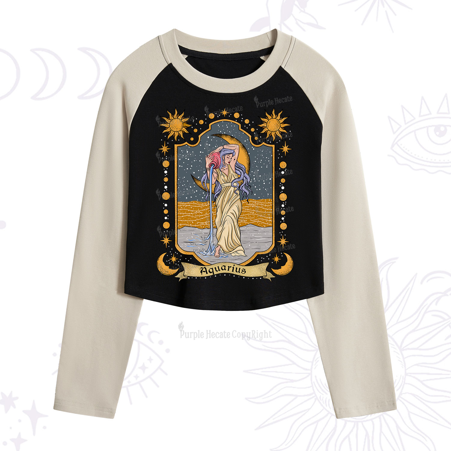 Purplehecate Aquarius Zodiac Cropped Raglan Long Sleeve T-Shirt