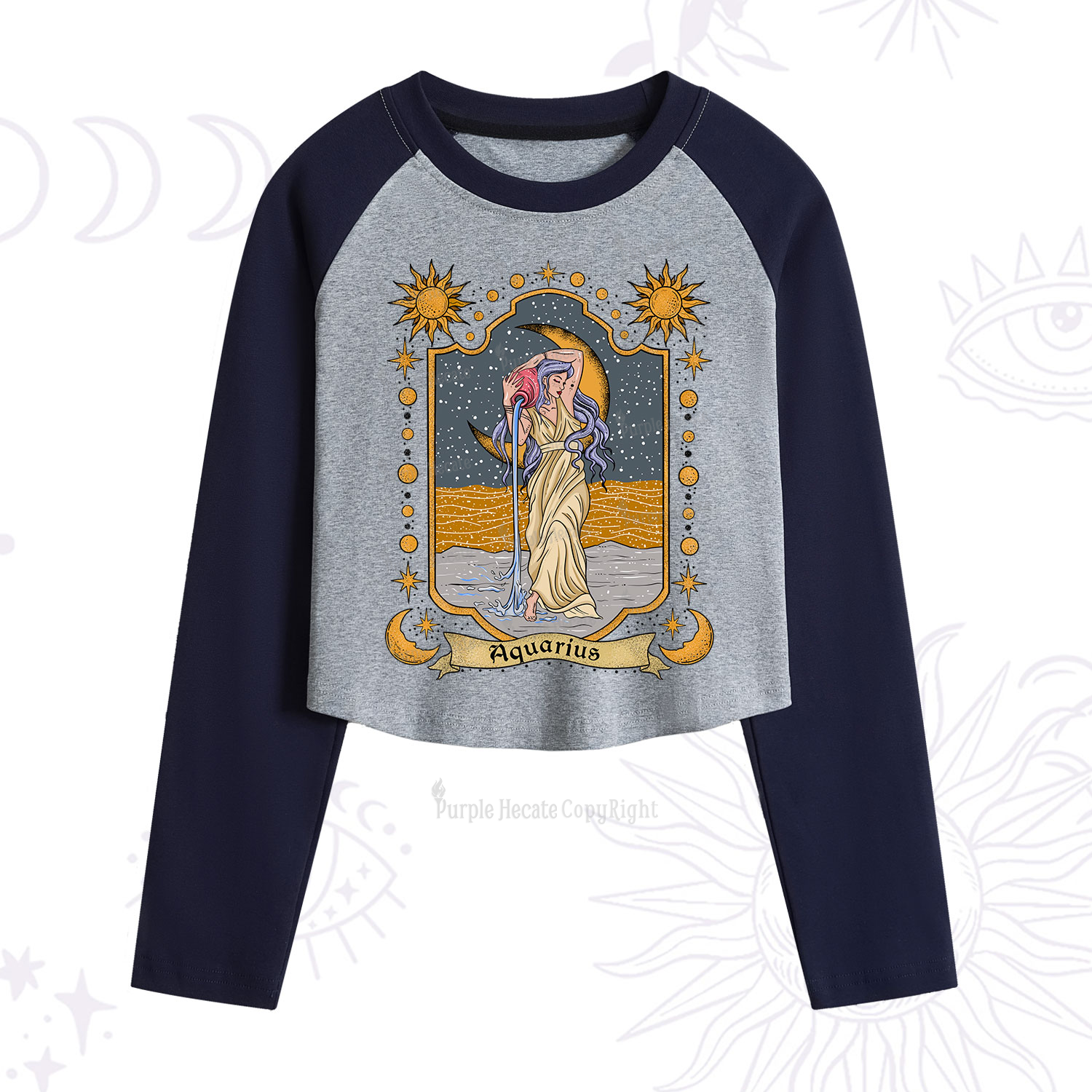 Purplehecate Aquarius Zodiac Cropped Raglan Long Sleeve T-Shirt