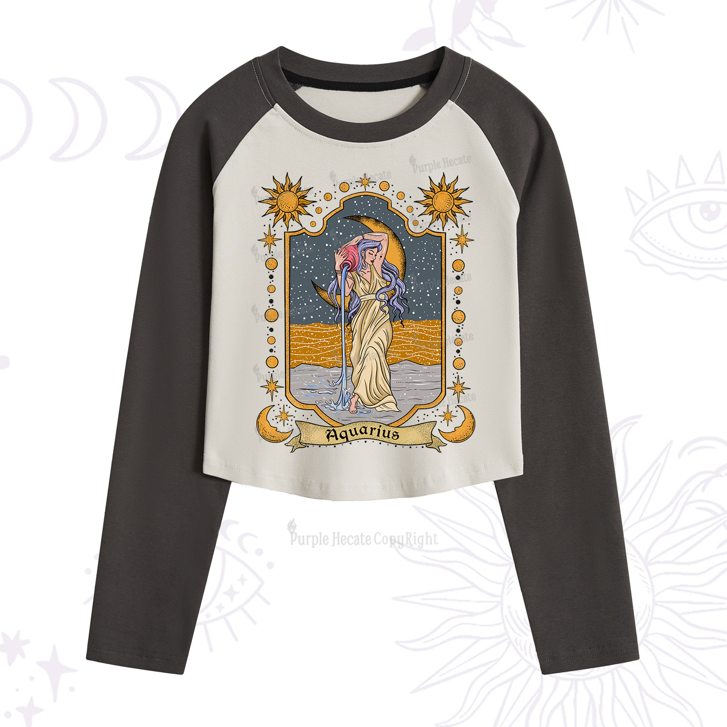Purplehecate Aquarius Zodiac Cropped Raglan Long Sleeve T-Shirt