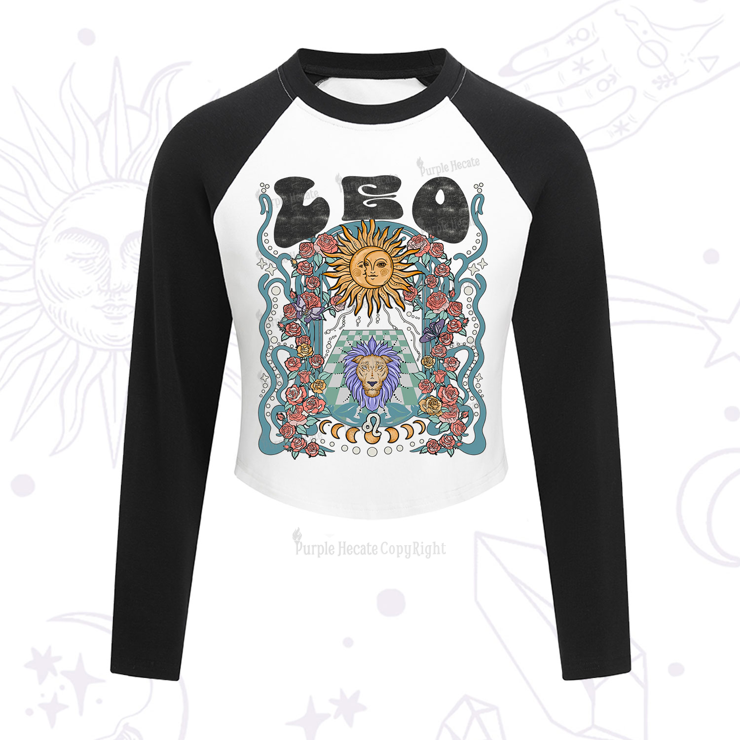 Purplehecate Leo Spirit Zodiac Cropped Raglan Long Sleeve T-Shirt