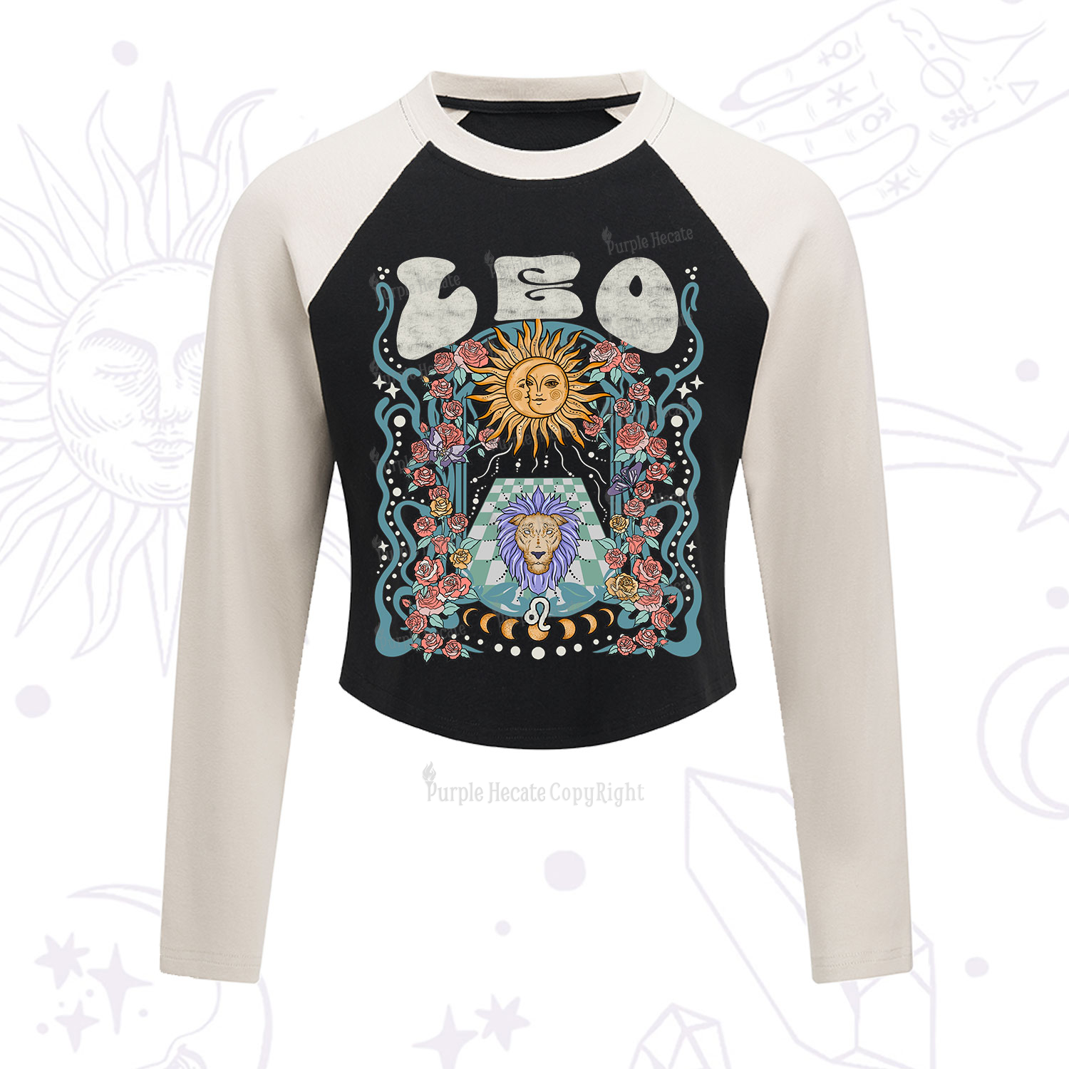Purplehecate Leo Spirit Zodiac Cropped Raglan Long Sleeve T-Shirt