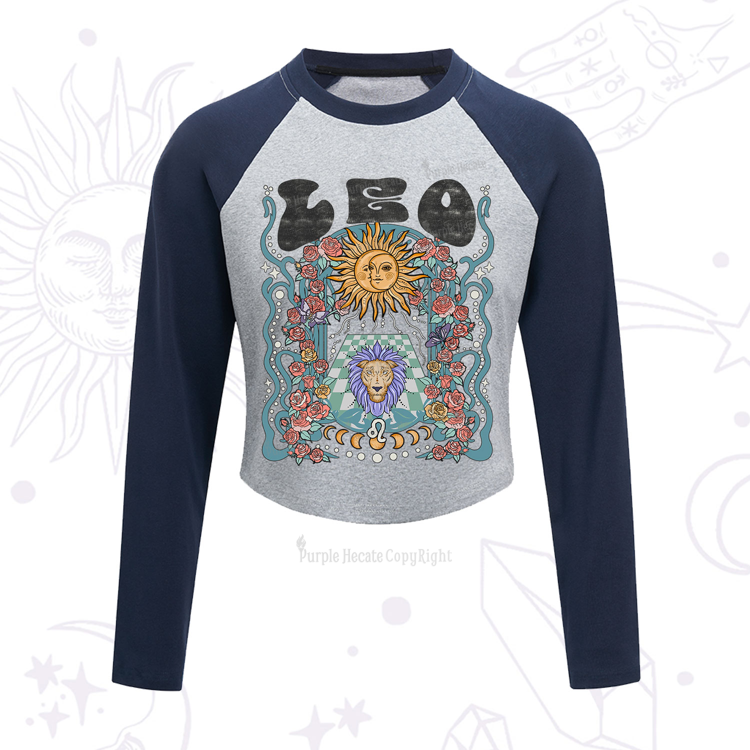 Purplehecate Leo Spirit Zodiac Cropped Raglan Long Sleeve T-Shirt