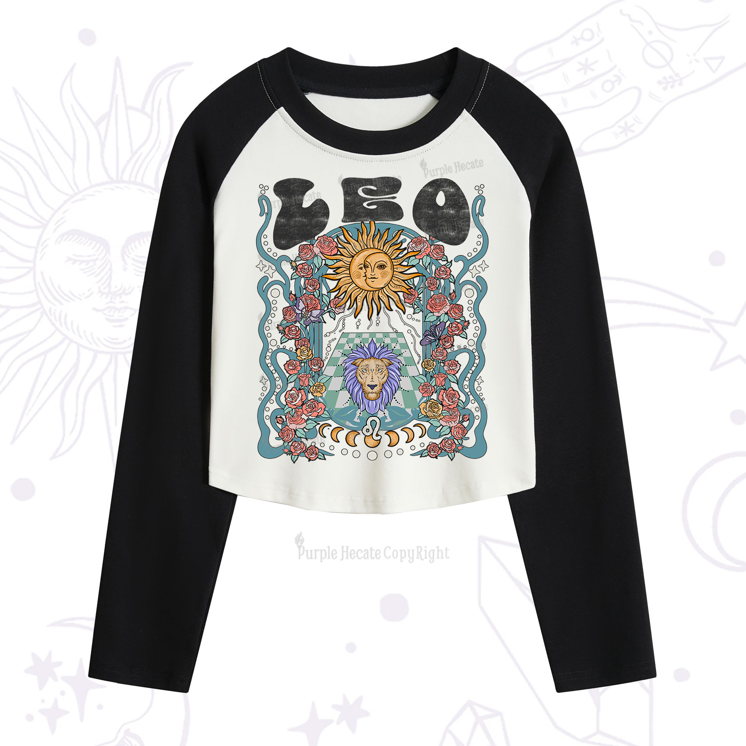 Purplehecate Leo Spirit Zodiac Cropped Raglan Long Sleeve T-Shirt