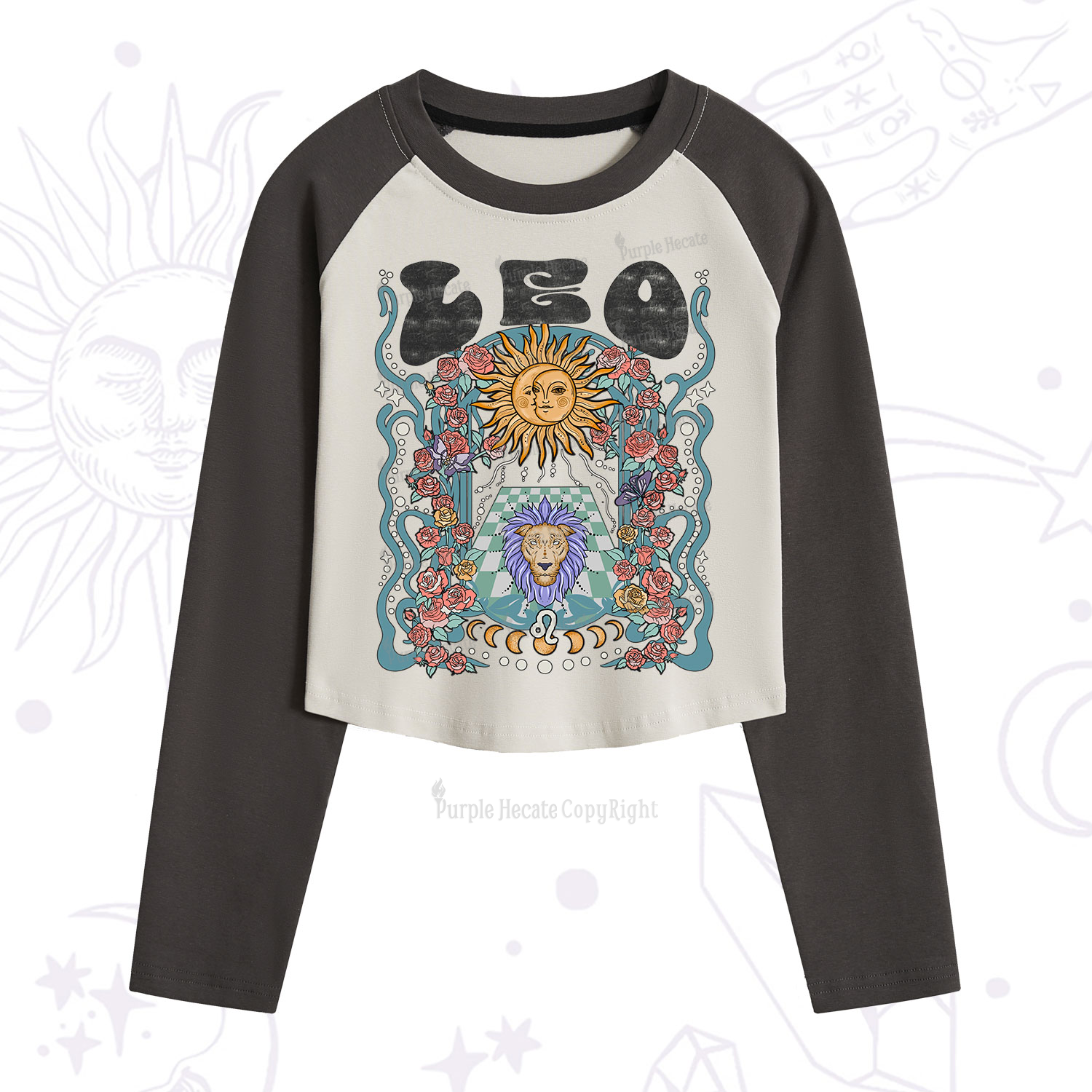 Purplehecate Leo Spirit Zodiac Cropped Raglan Long Sleeve T-Shirt