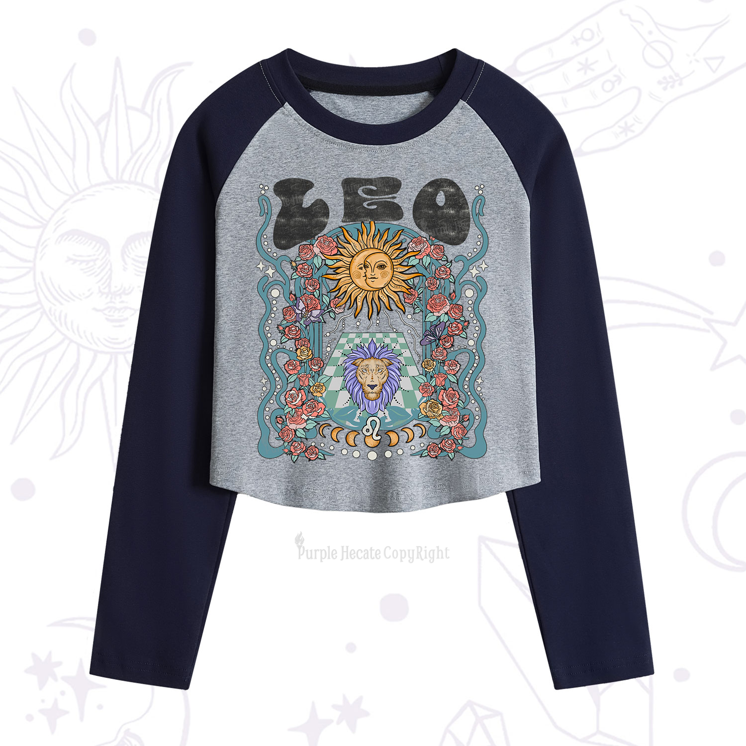 Purplehecate Leo Spirit Zodiac Cropped Raglan Long Sleeve T-Shirt