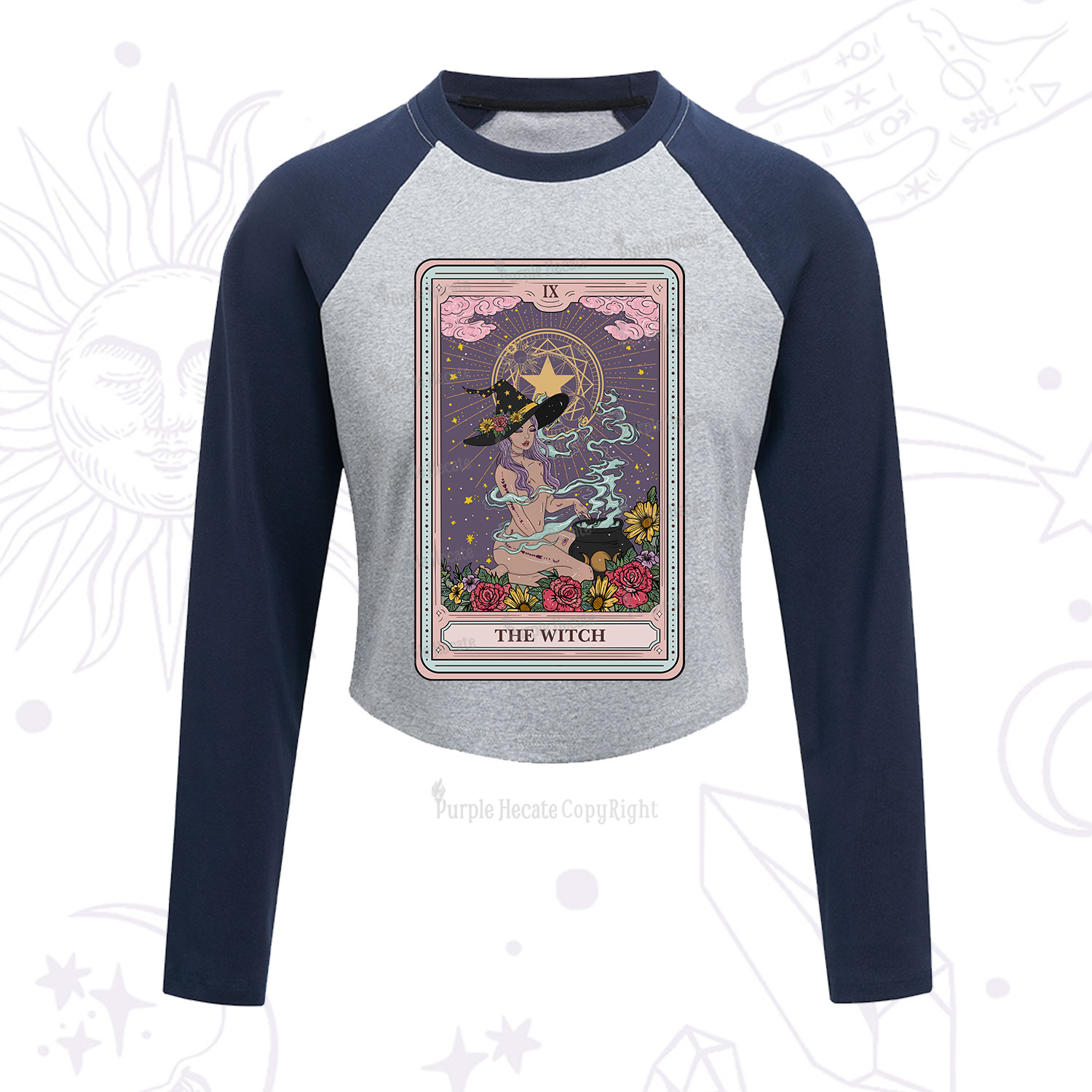 Purplehecate The Witch Tarot Cropped Raglan Long Sleeve T-Shirt