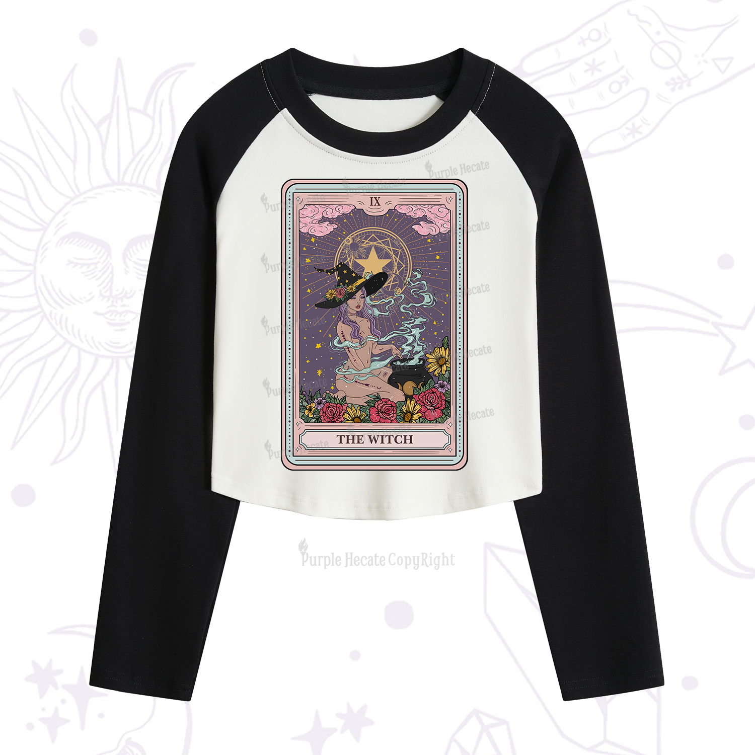 Purplehecate The Witch Tarot Cropped Raglan Long Sleeve T-Shirt