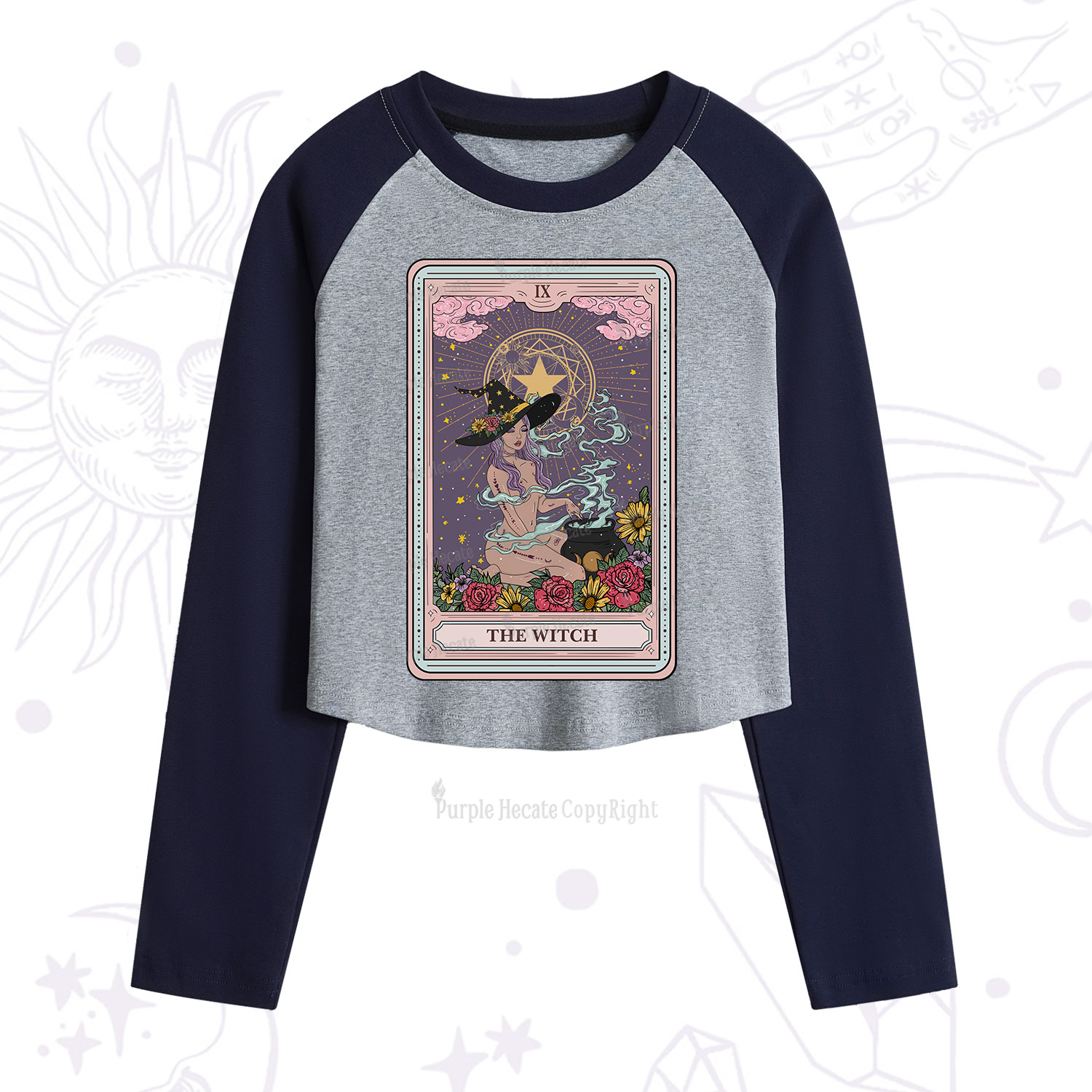 Purplehecate The Witch Tarot Cropped Raglan Long Sleeve T-Shirt