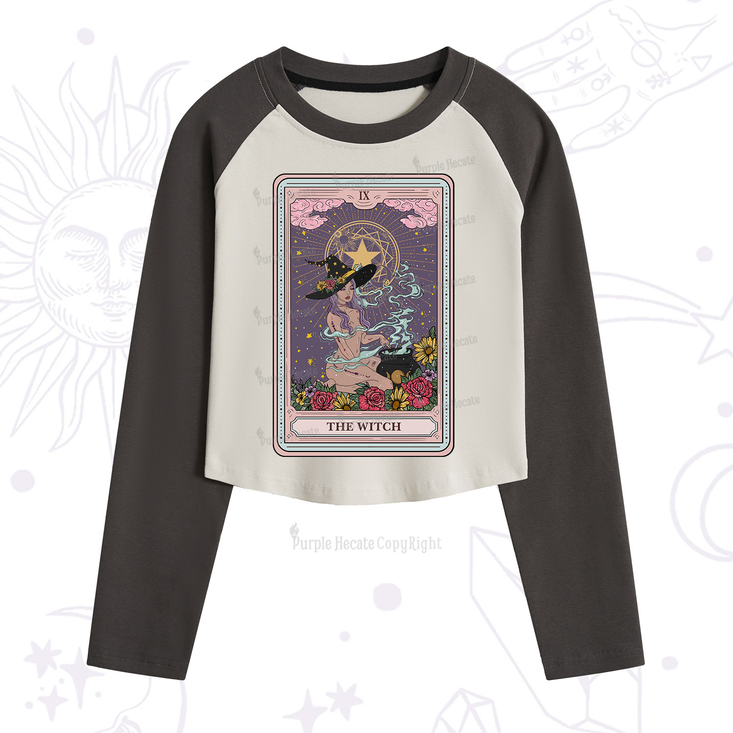 Purplehecate The Witch Tarot Cropped Raglan Long Sleeve T-Shirt