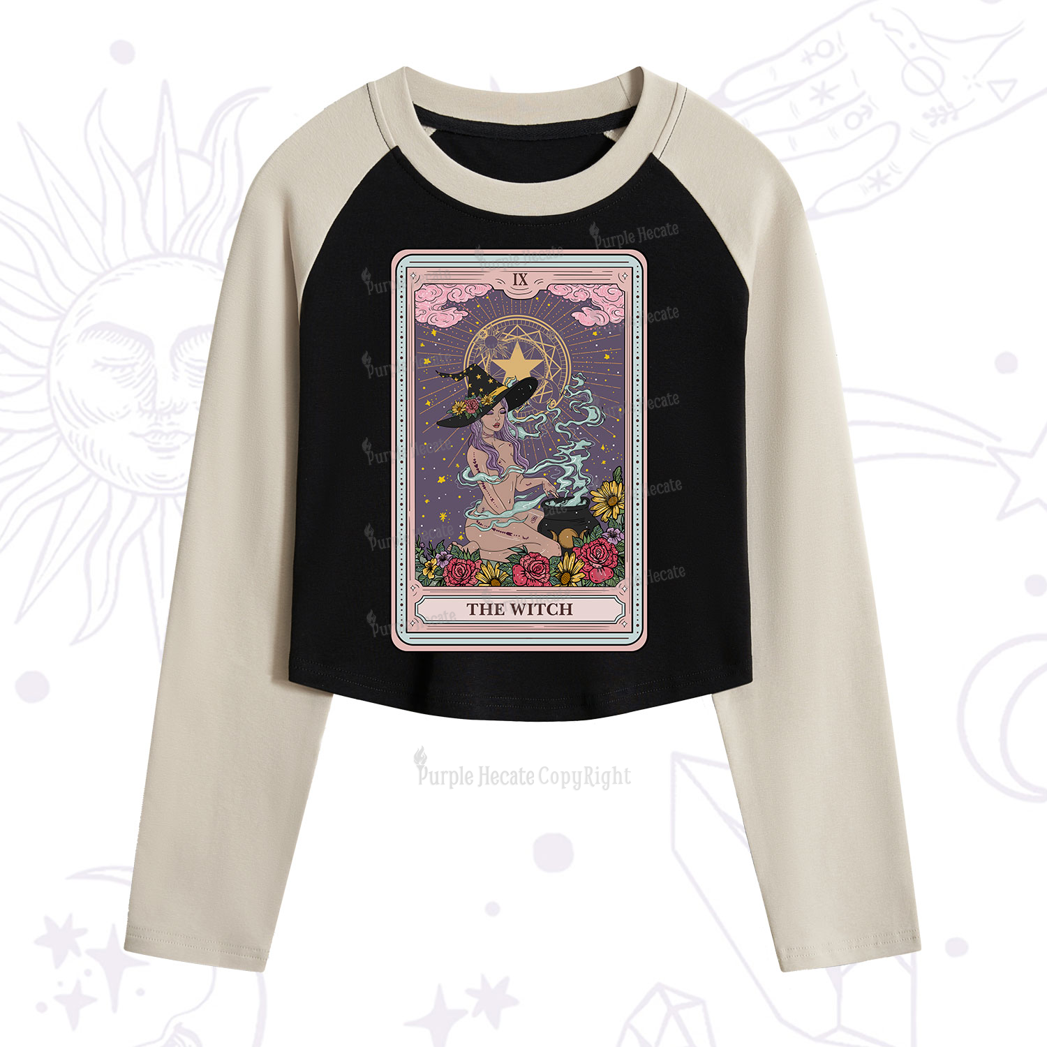 Purplehecate The Witch Tarot Cropped Raglan Long Sleeve T-Shirt