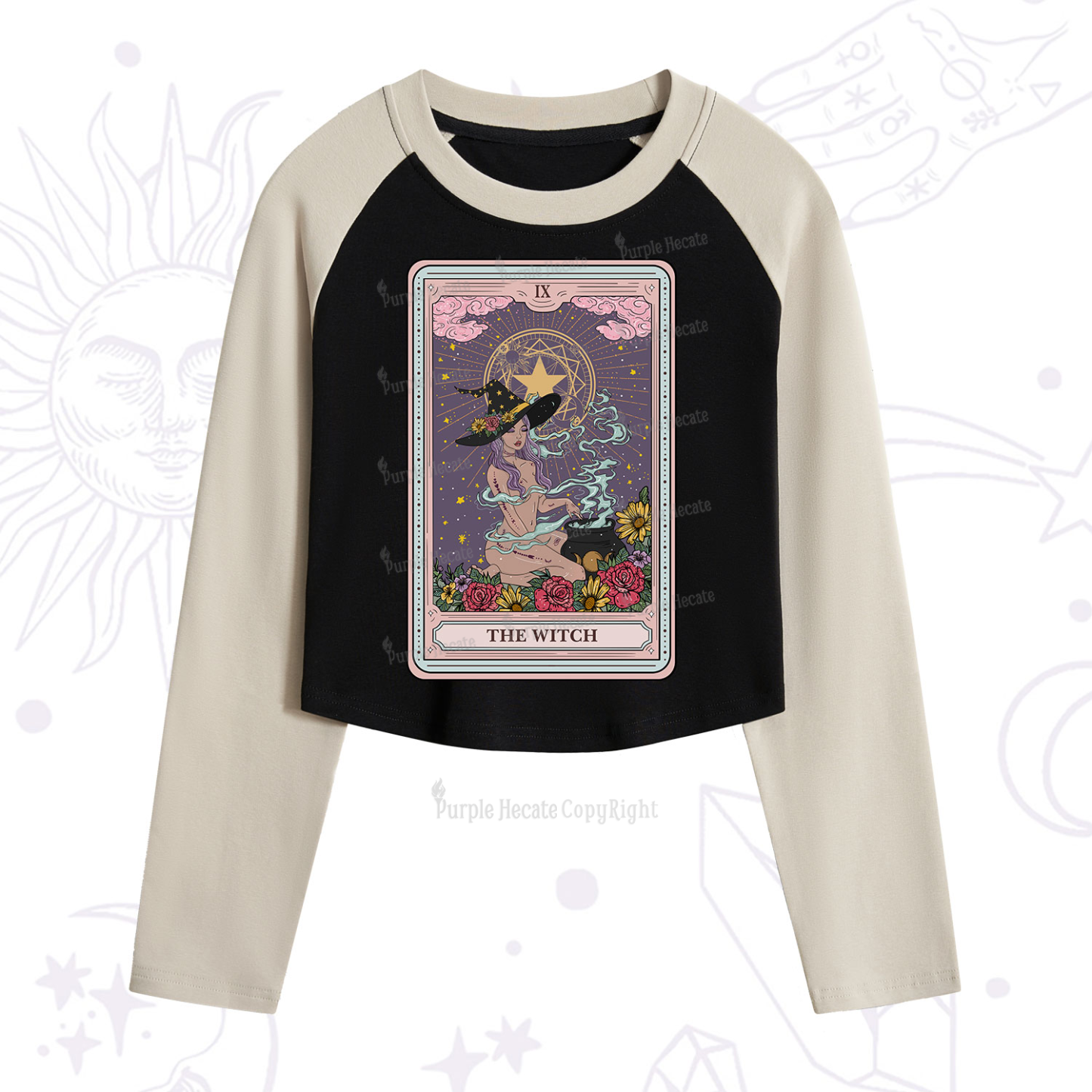 Purplehecate The Witch Tarot Cropped Raglan Long Sleeve T-Shirt