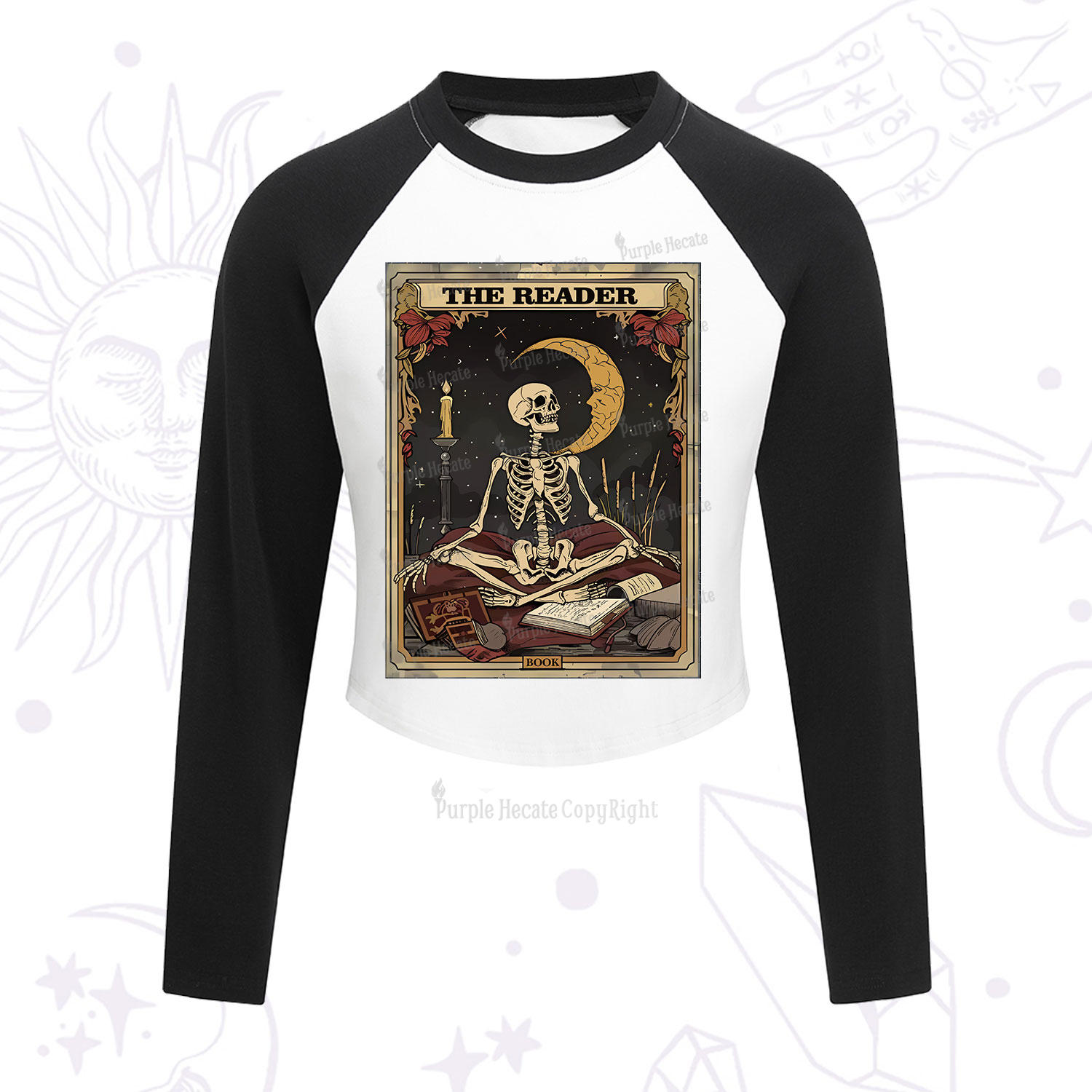 Purplehecate The Reader Tarot Card Cropped Raglan Long Sleeve T-Shirt