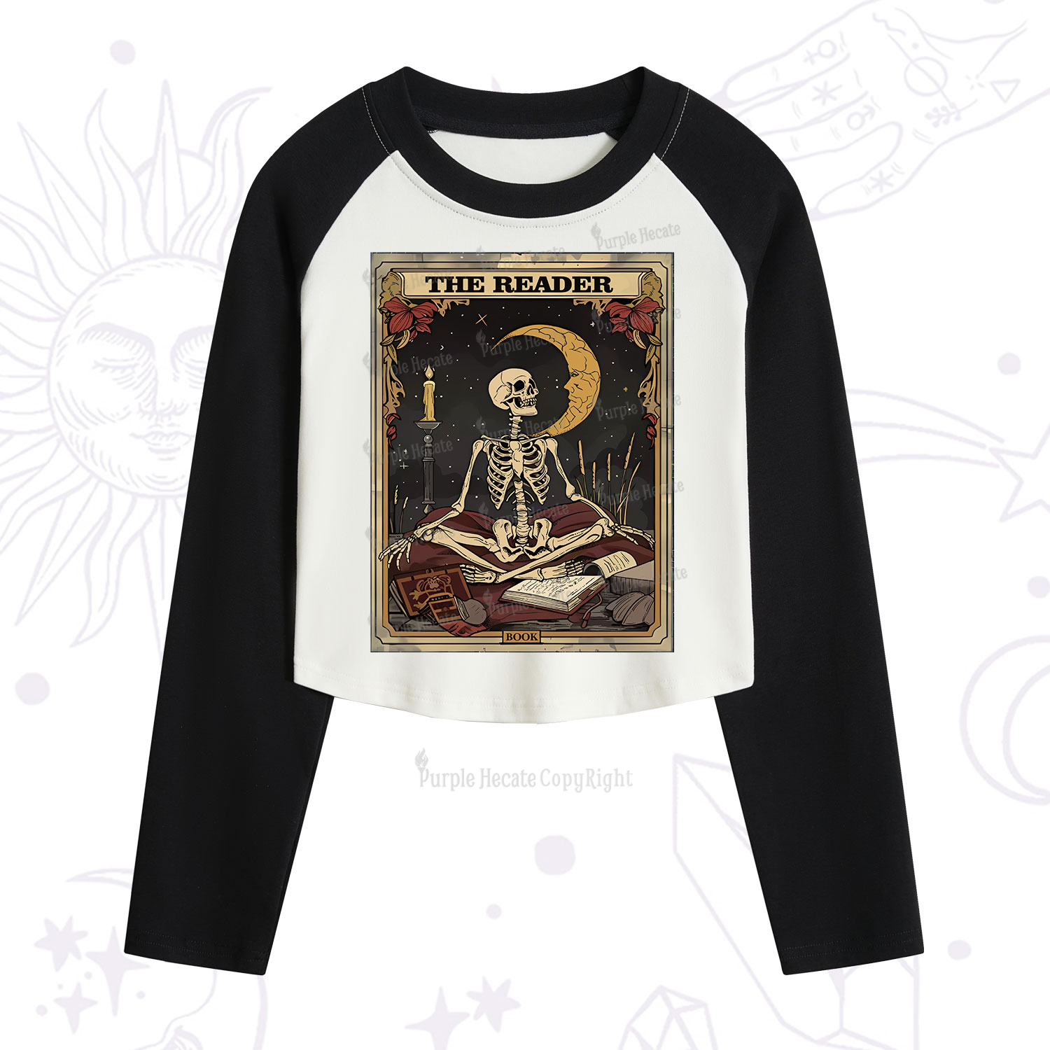 Purplehecate The Reader Tarot Card Cropped Raglan Long Sleeve T-Shirt