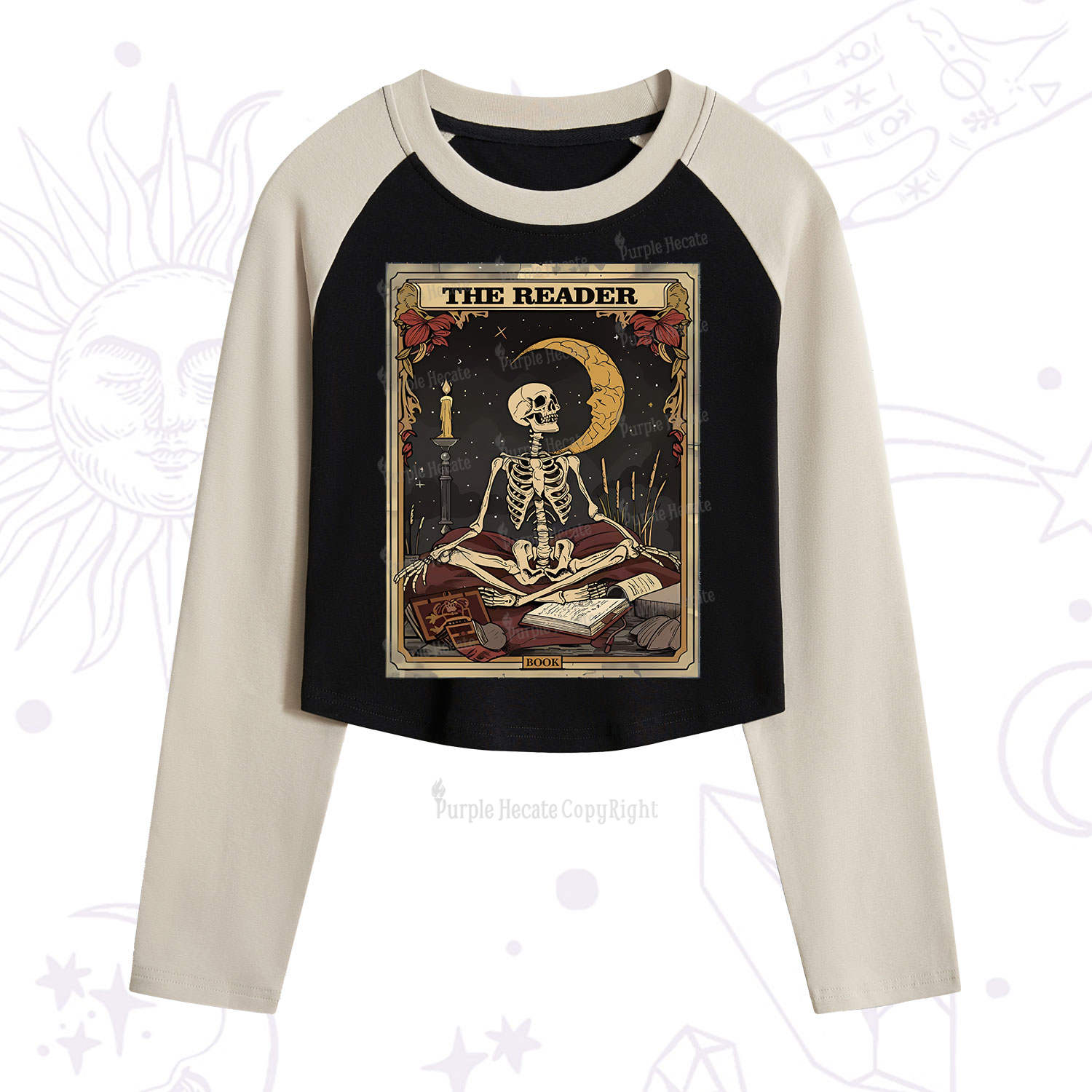 Purplehecate The Reader Tarot Card Cropped Raglan Long Sleeve T-Shirt