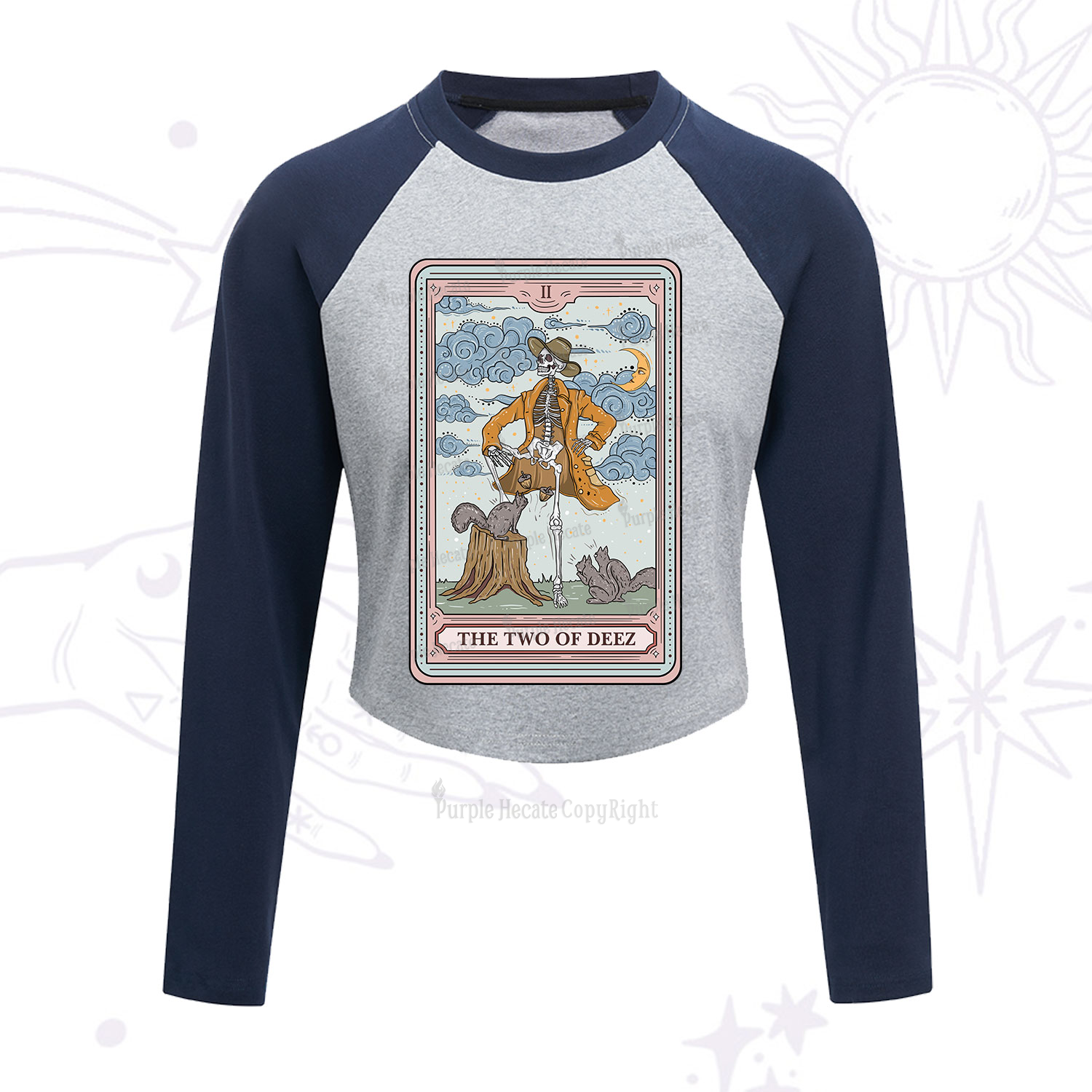 Purplehecate The Two Of Deez Tarot Cropped Raglan Long Sleeve T-Shirt