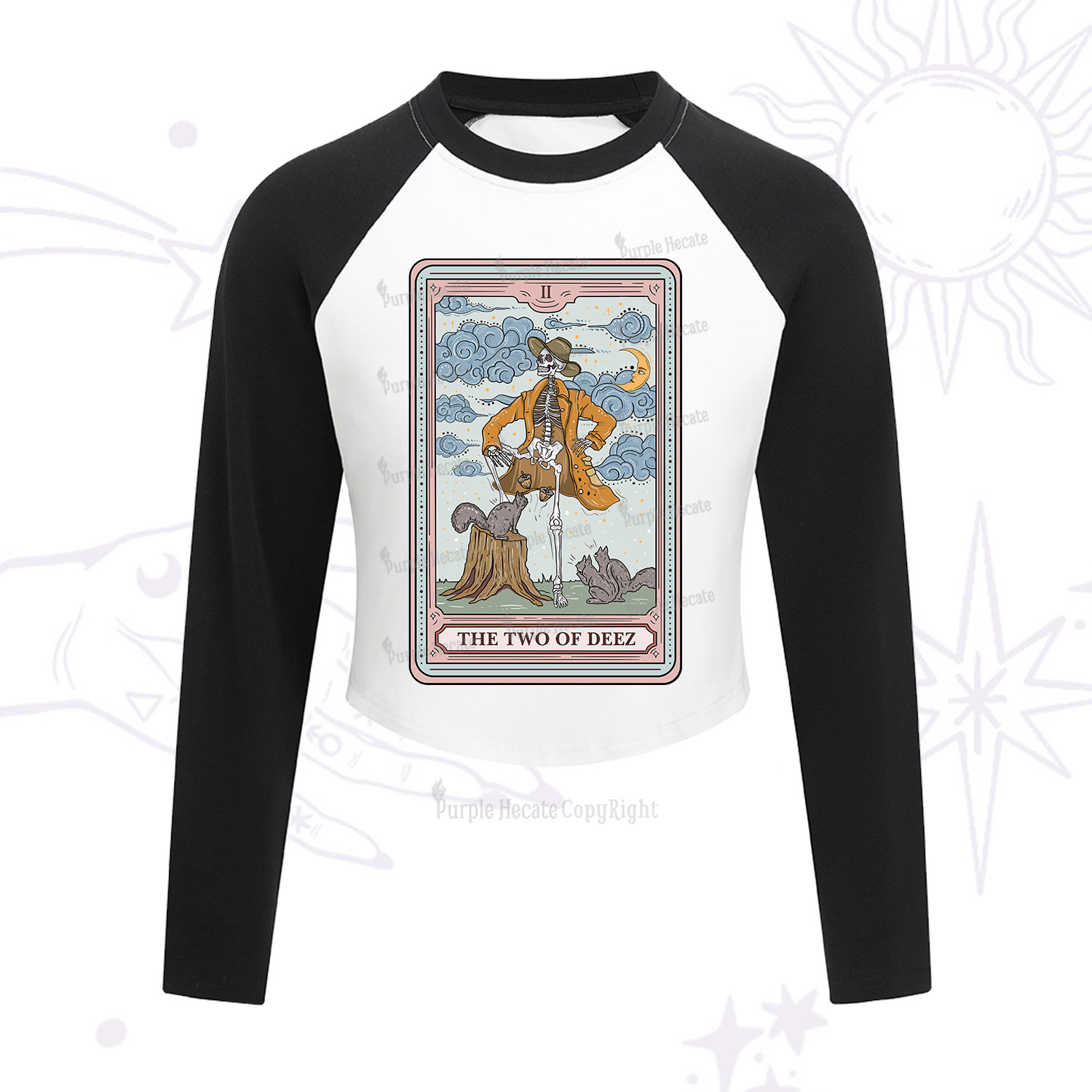 Purplehecate The Two Of Deez Tarot Cropped Raglan Long Sleeve T-Shirt