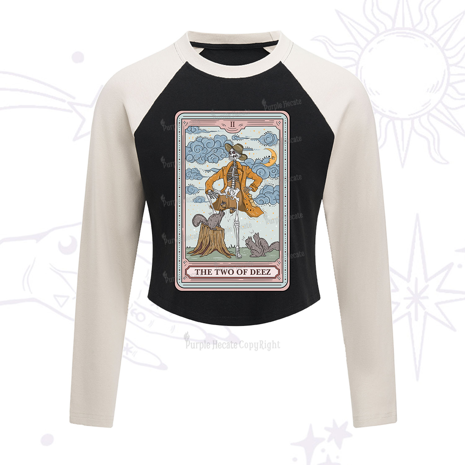 Purplehecate The Two Of Deez Tarot Cropped Raglan Long Sleeve T-Shirt