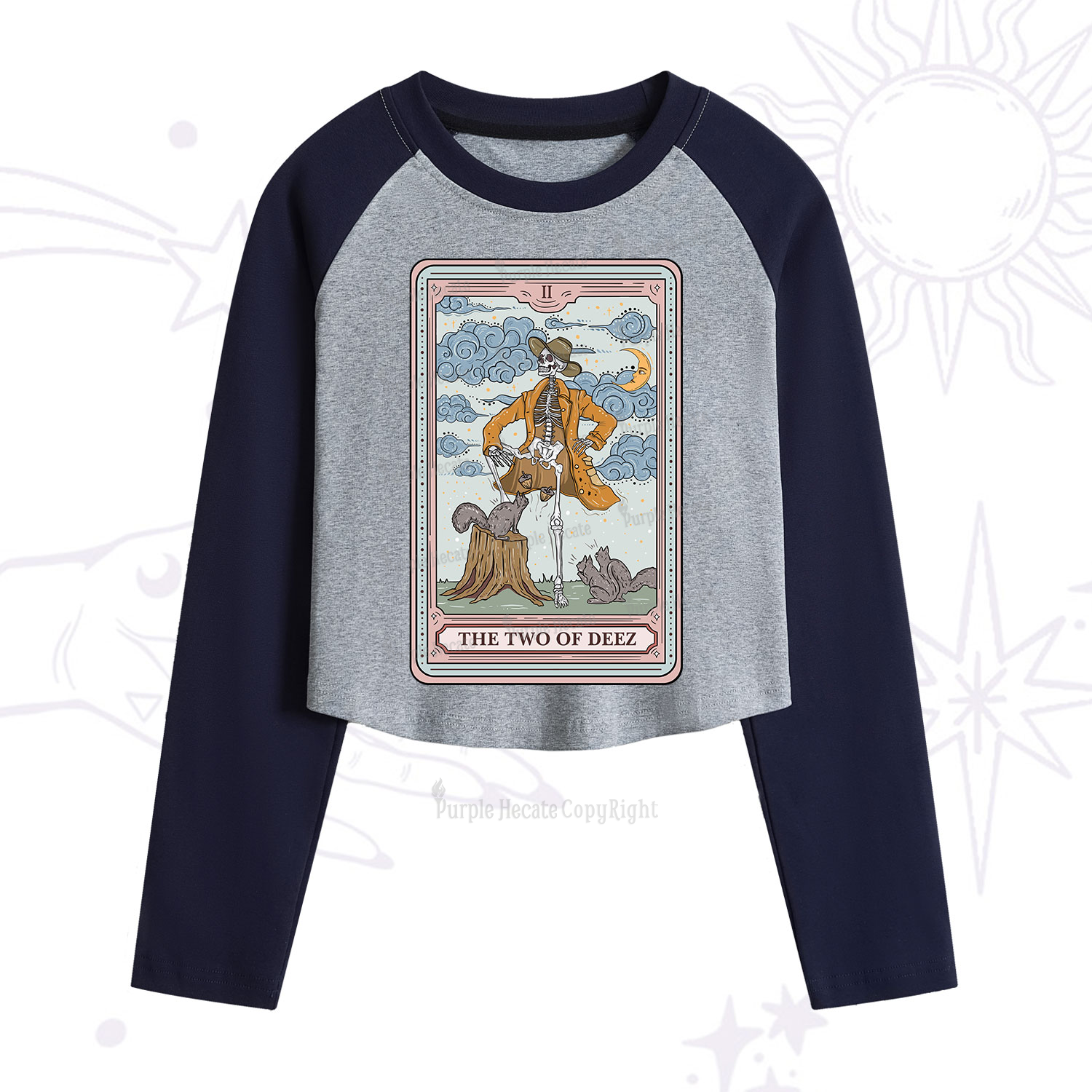 Purplehecate The Two Of Deez Tarot Cropped Raglan Long Sleeve T-Shirt