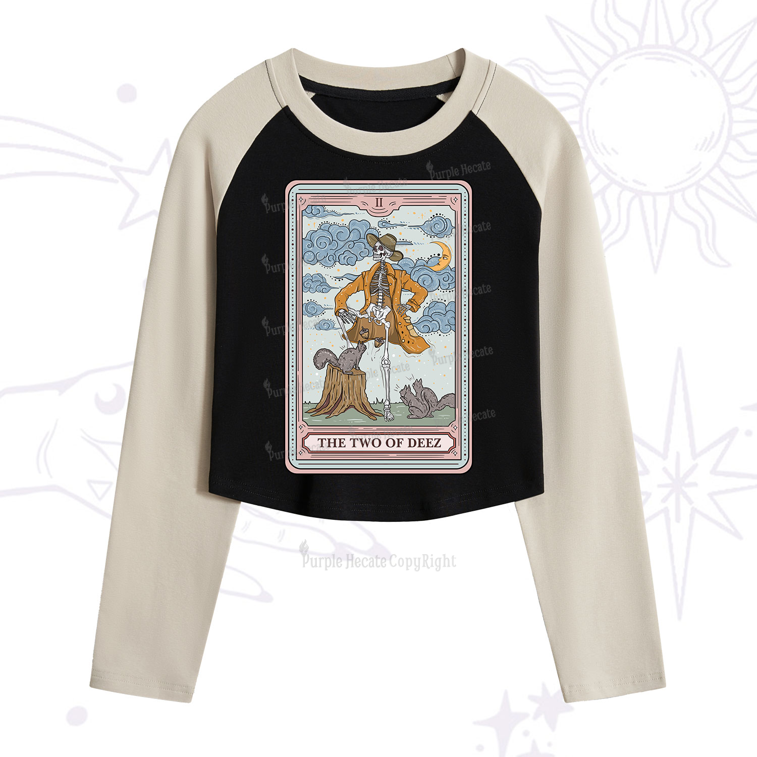 Purplehecate The Two Of Deez Tarot Cropped Raglan Long Sleeve T-Shirt