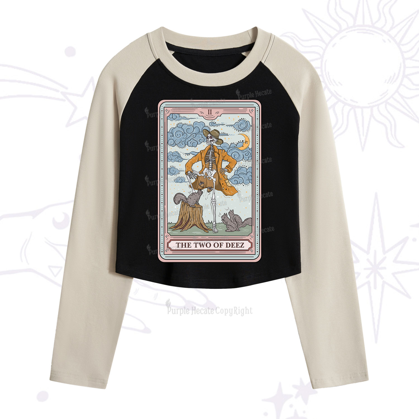 Purplehecate The Two Of Deez Tarot Cropped Raglan Long Sleeve T-Shirt