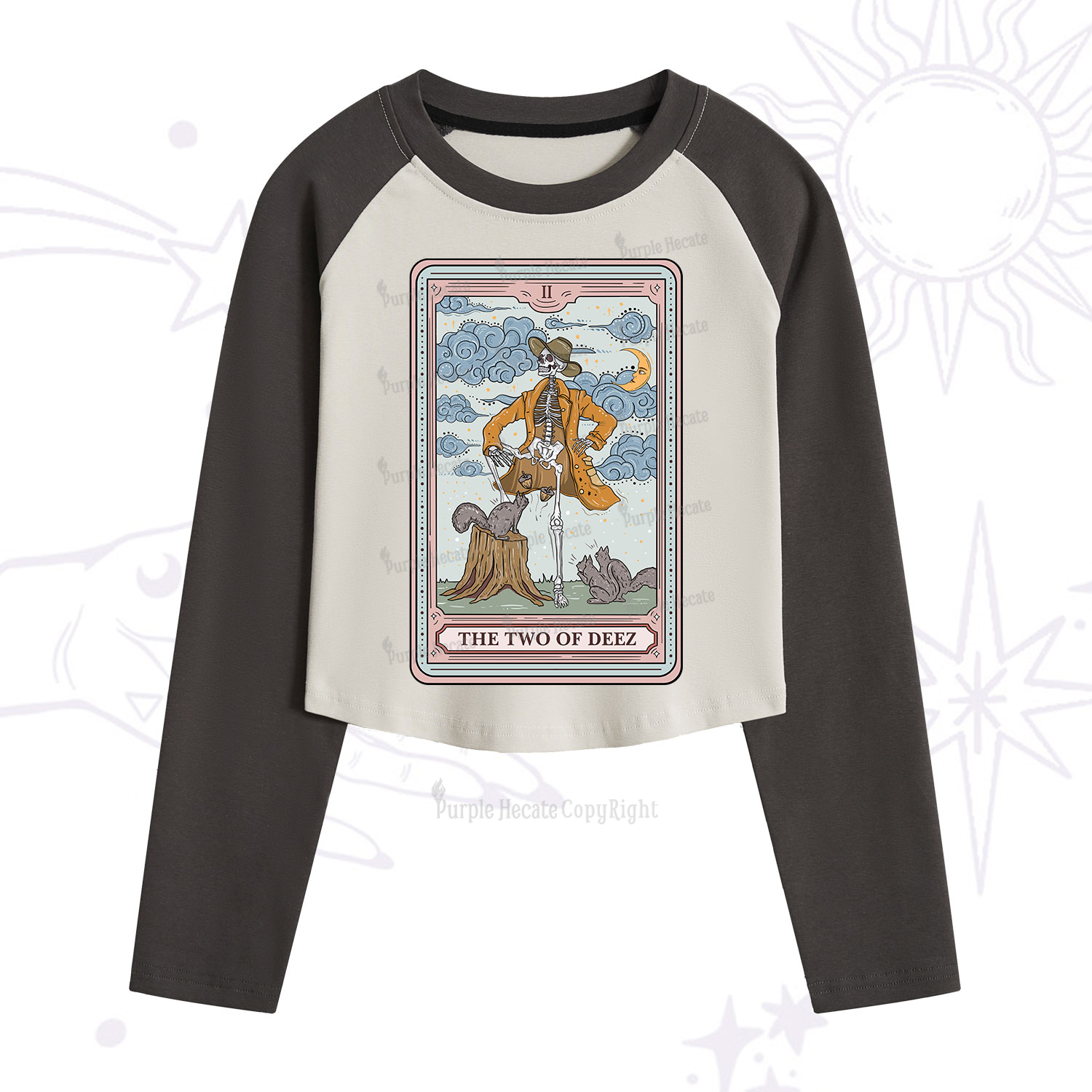 Purplehecate The Two Of Deez Tarot Cropped Raglan Long Sleeve T-Shirt