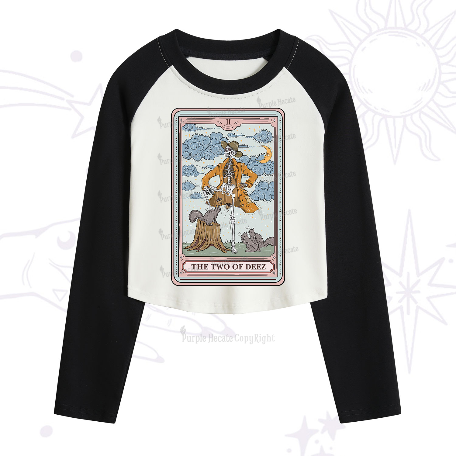 Purplehecate The Two Of Deez Tarot Cropped Raglan Long Sleeve T-Shirt