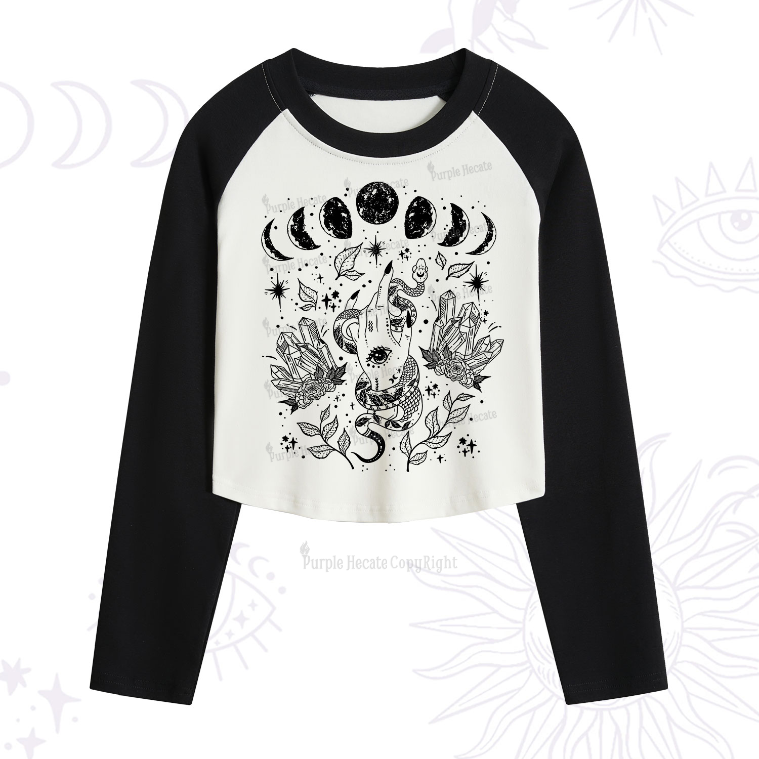 Purplehecate Reach For The Moon Cropped Raglan Long Sleeve T-Shirt
