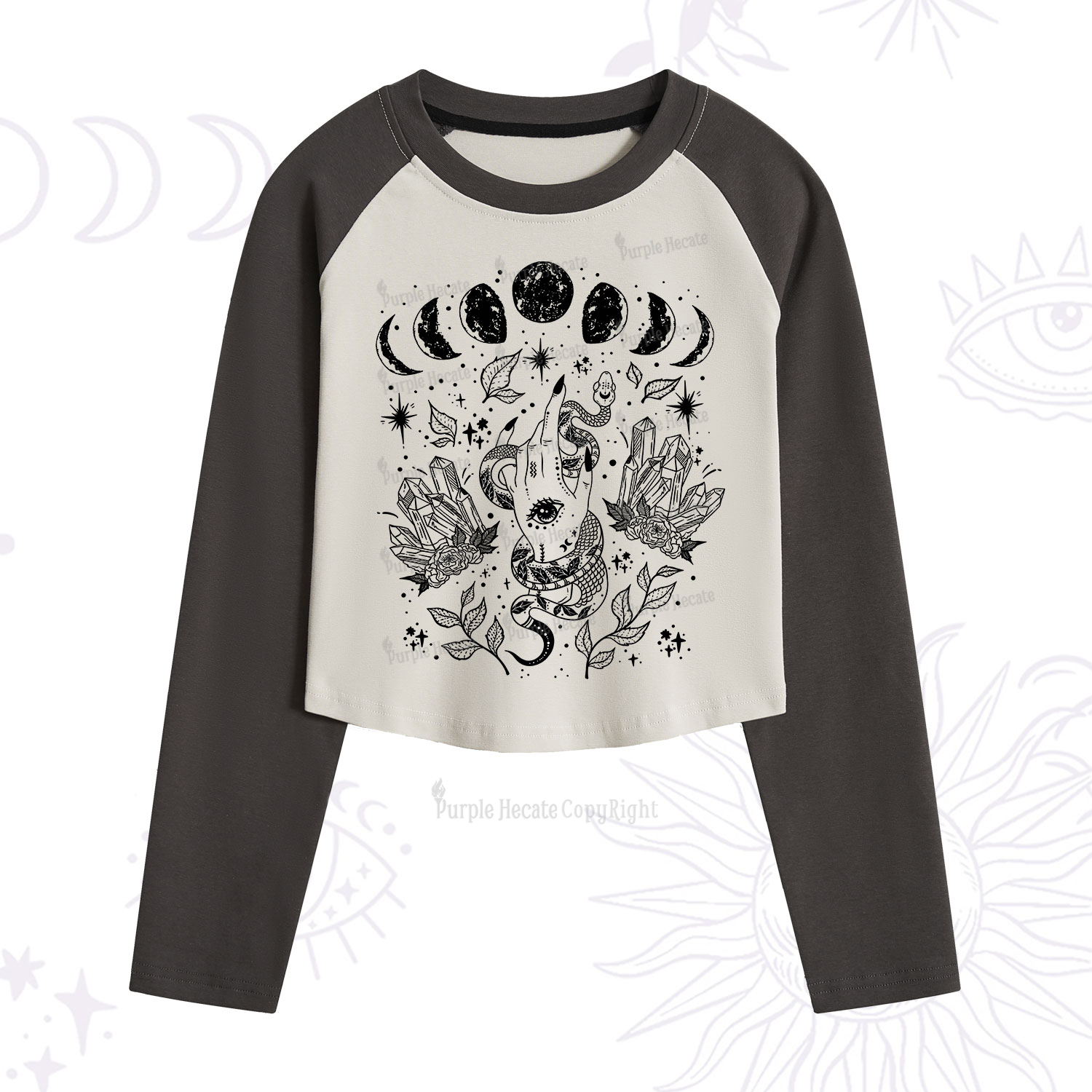 Purplehecate Reach For The Moon Cropped Raglan Long Sleeve T-Shirt